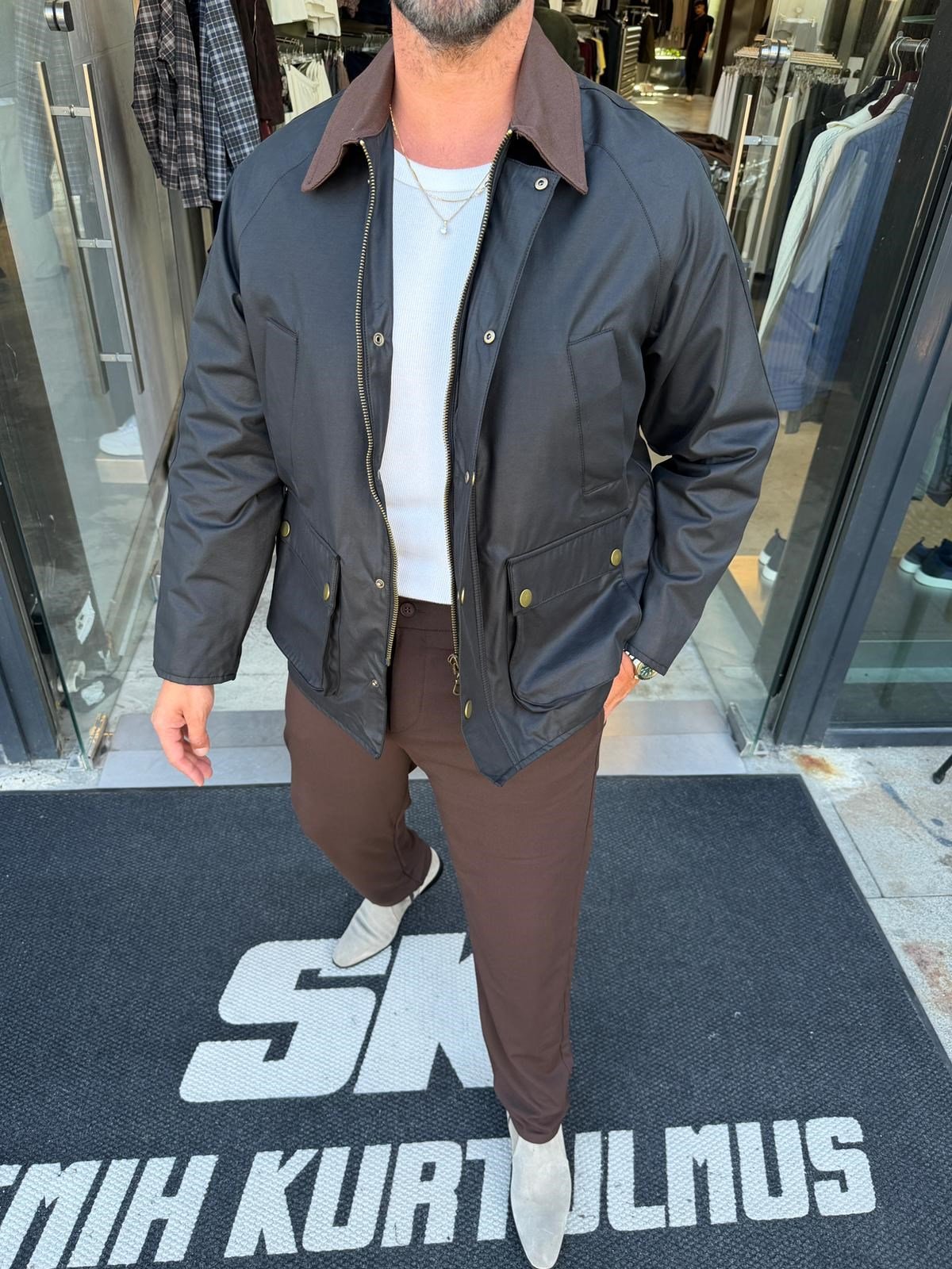 Siyah MR Yağlı Kumaş Urban Ceket