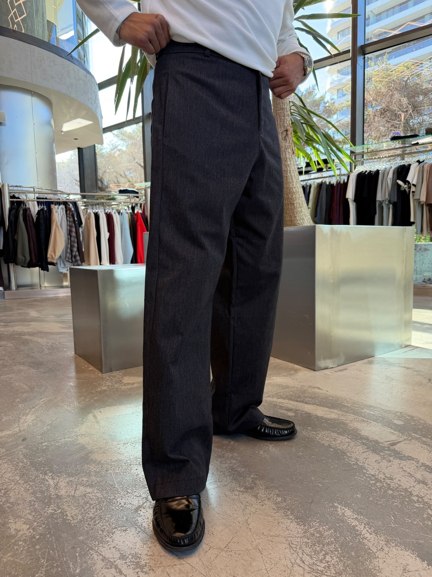 Siyah Pamuk Yün Baggy Pantolon KN11