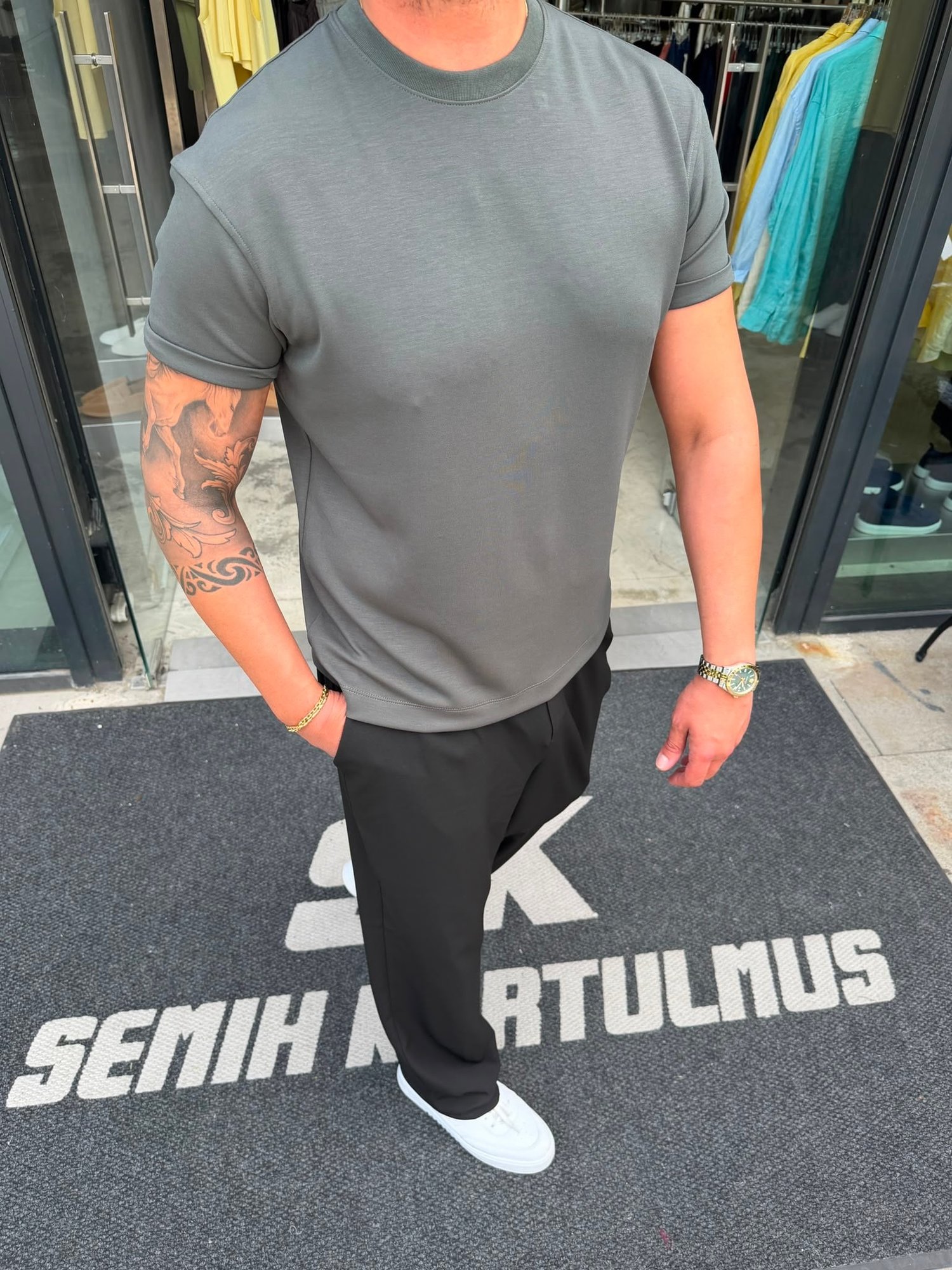 SK İthal Modal Haki T-Shirt
