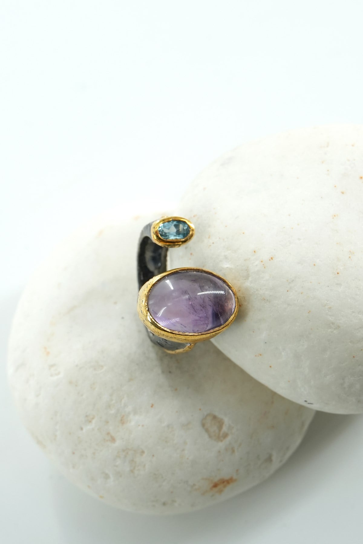 Amethyst & Aquamarine Taşlı Gümüş Yüzük