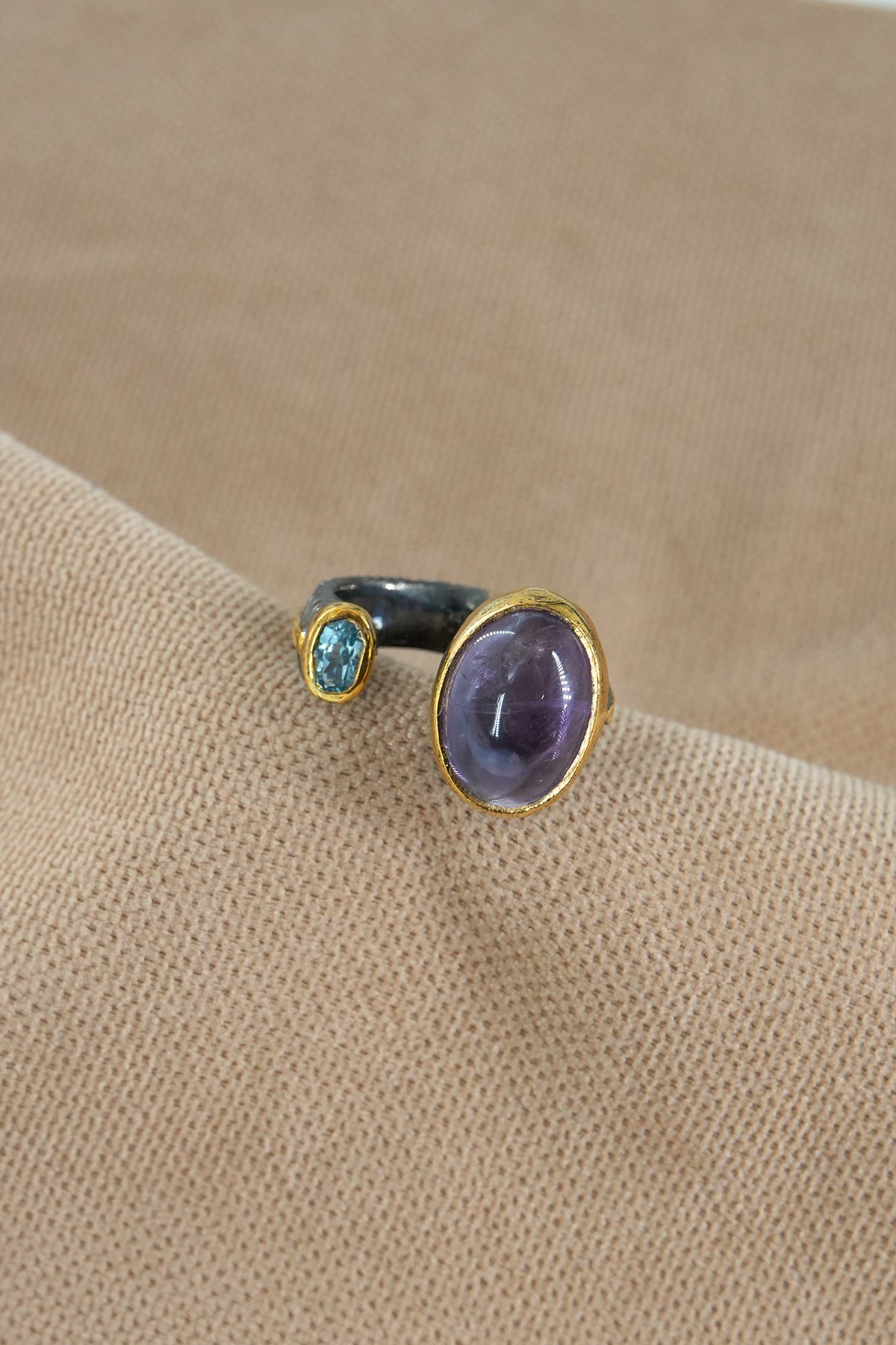 Amethyst & Aquamarine Taşlı Gümüş Yüzük