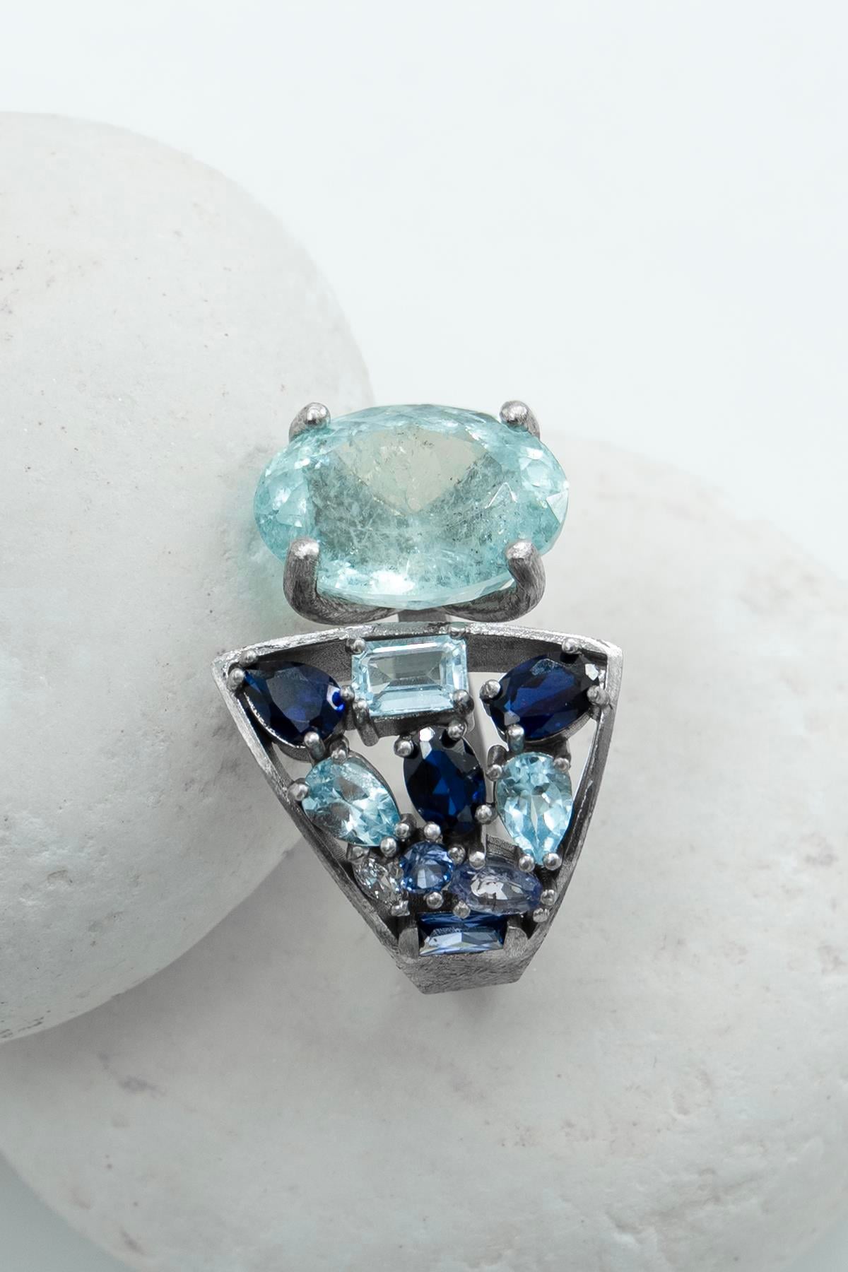 Aquamarin Safir Taşlı Gümüş Yüzük