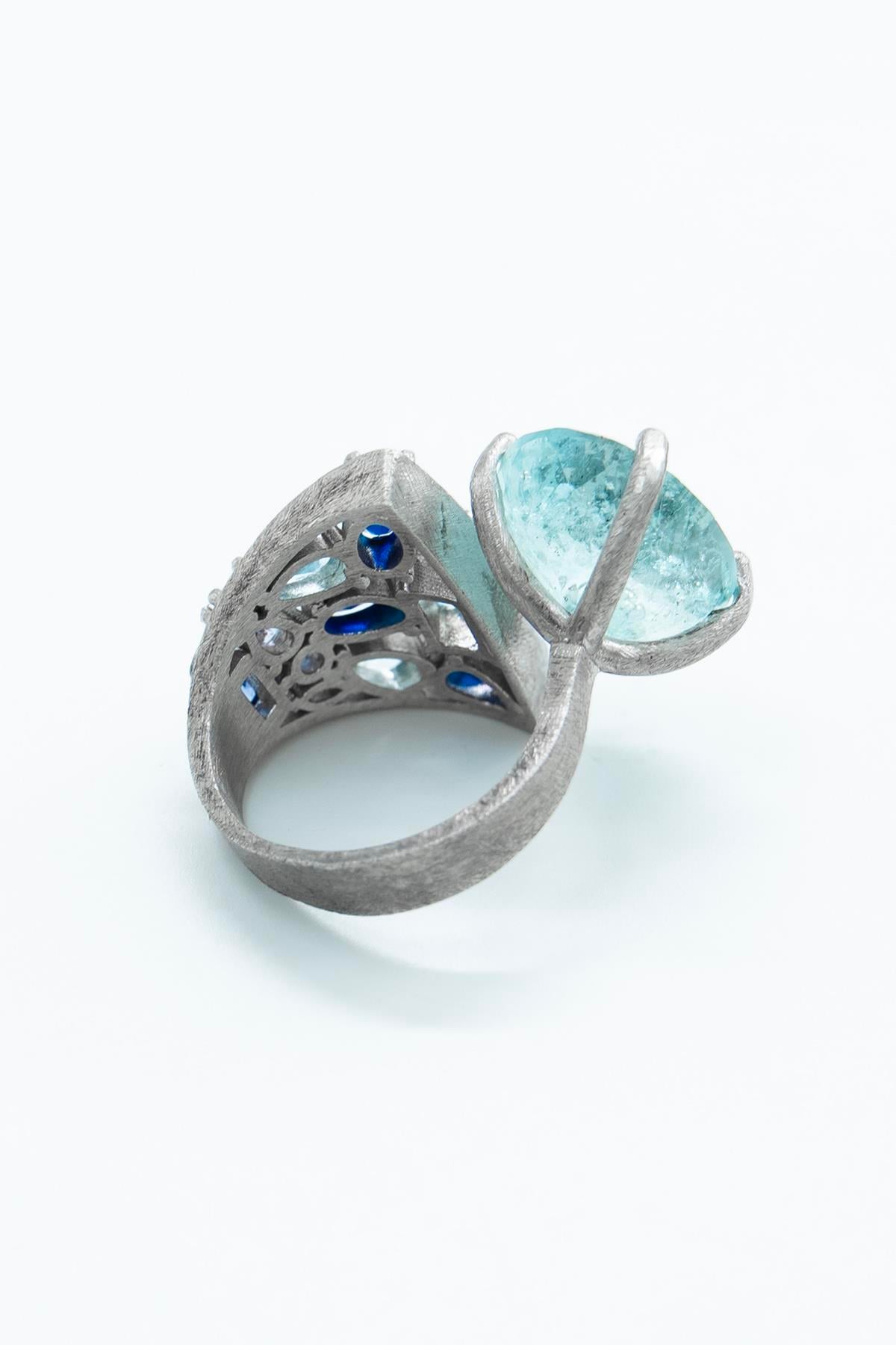Aquamarin Safir Taşlı Gümüş Yüzük