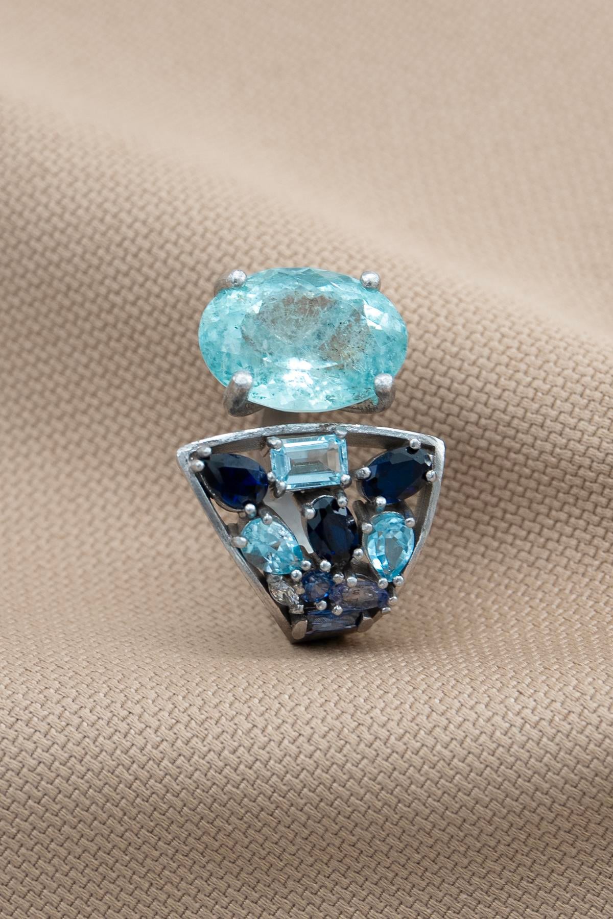 Aquamarin Safir Taşlı Gümüş Yüzük
