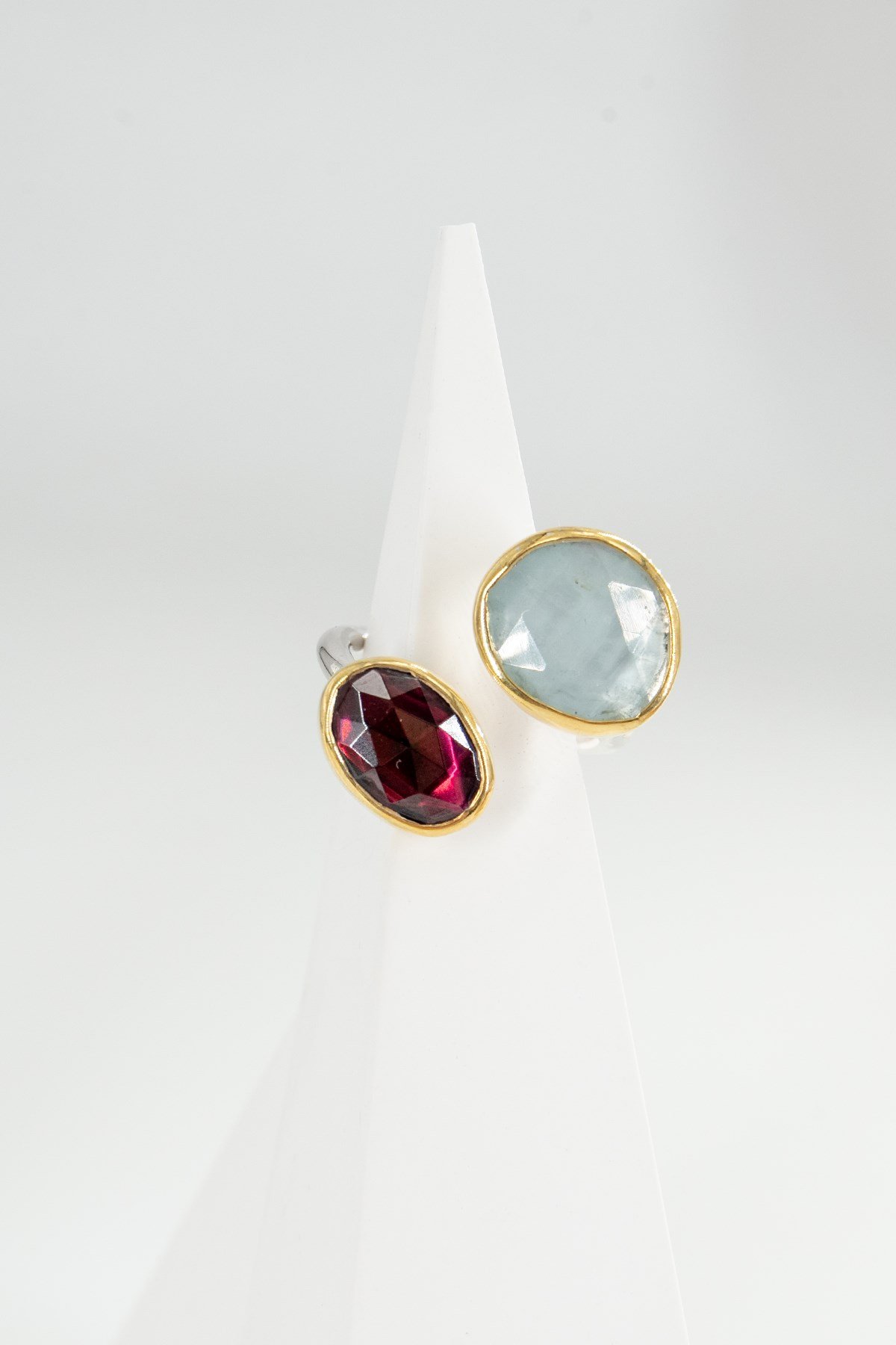 Aquamarine & Garnet Taşlı Gümüş Yüzük