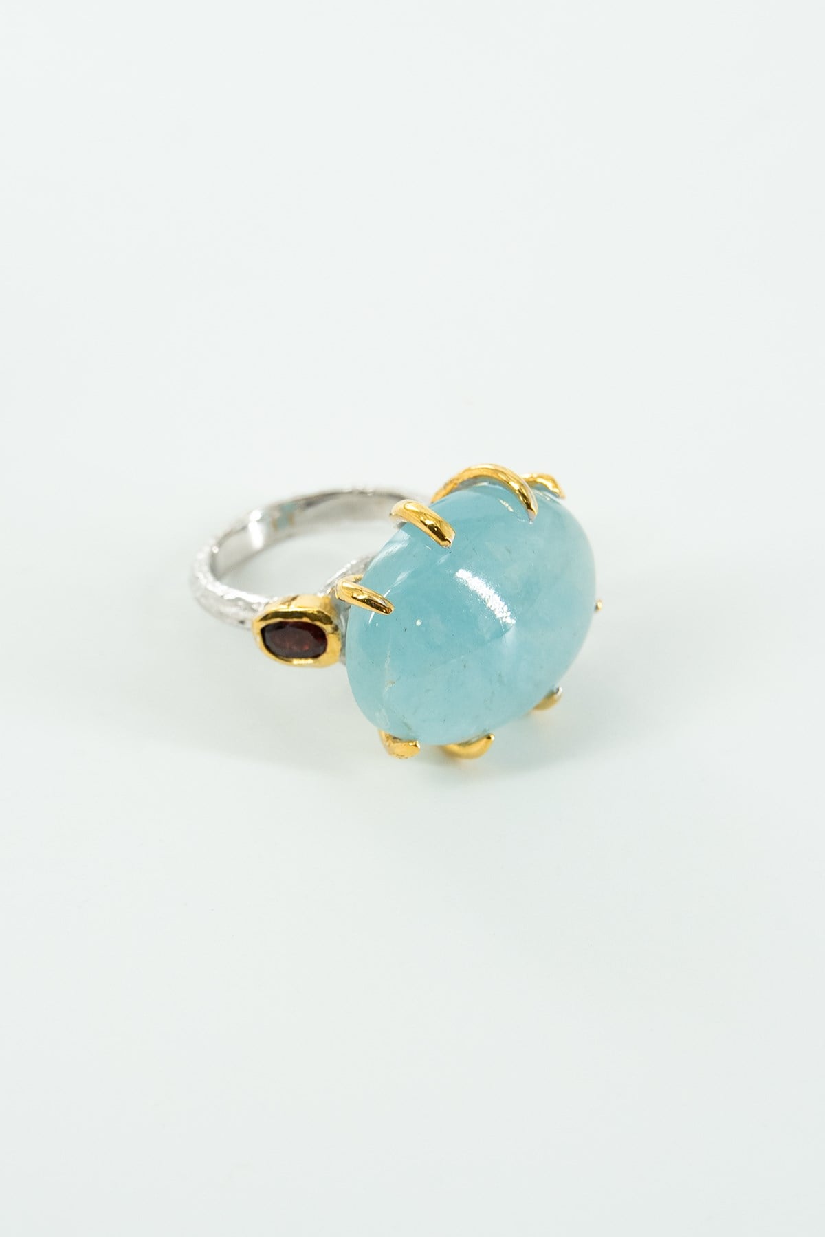 Aquamarine & Garnet Taşlı Gümüş Yüzük