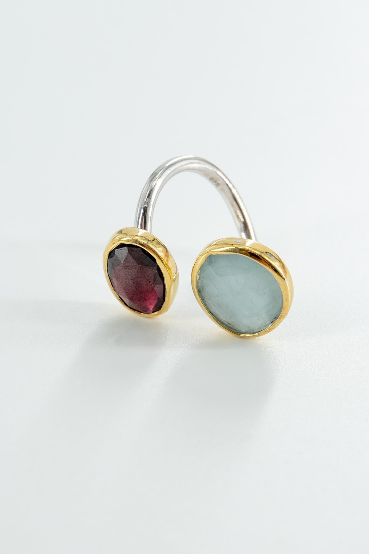 Aquamarine & Garnet Taşlı Gümüş Yüzük