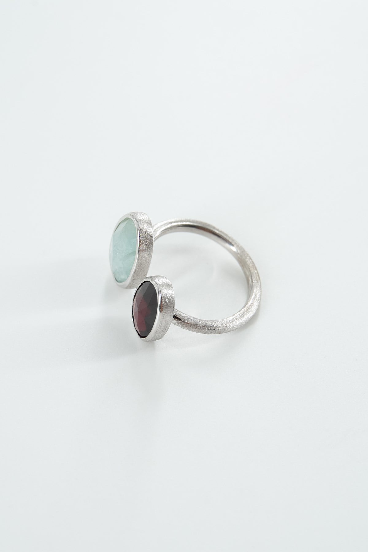 Aquamarine & Garnet Taşlı Gümüş Yüzük