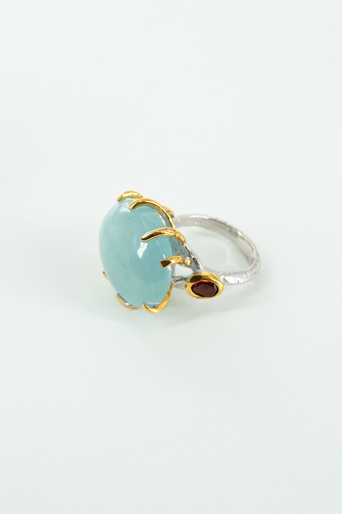 Aquamarine & Garnet Taşlı Gümüş Yüzük