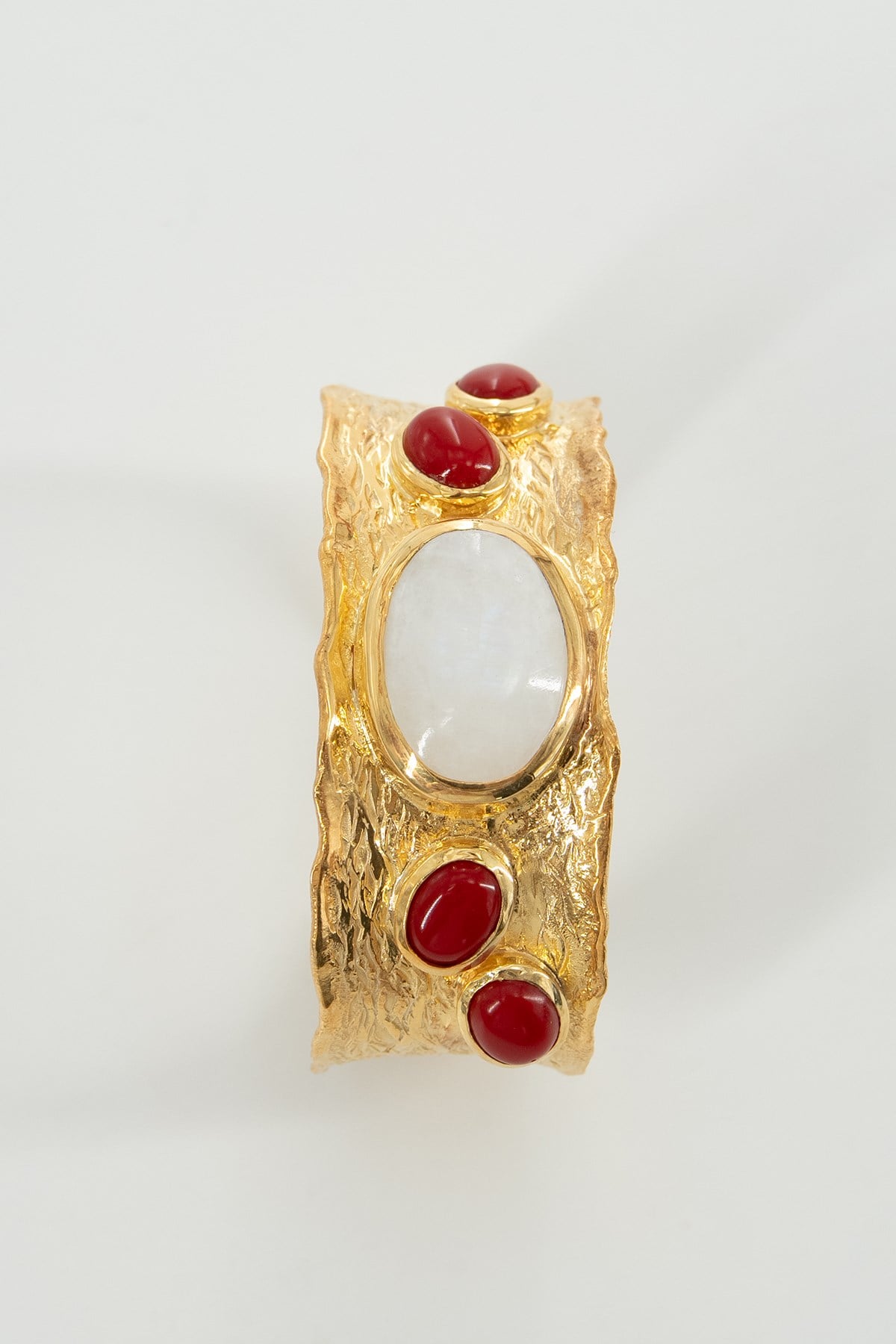 Ay Taşı (Moonstone) & Mercan (Coral) Taşlı Gümüş Bileklik