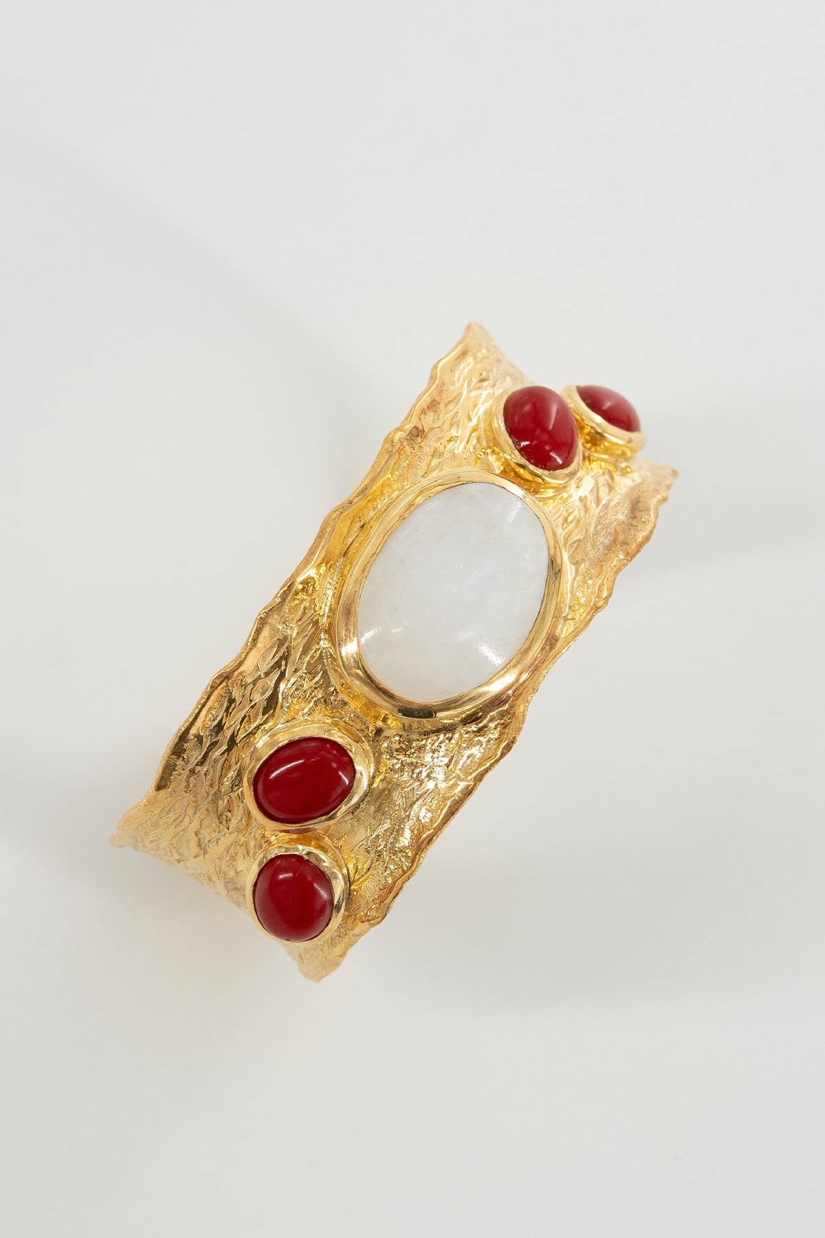 Ay Taşı (Moonstone) & Mercan (Coral) Taşlı Gümüş Bileklik