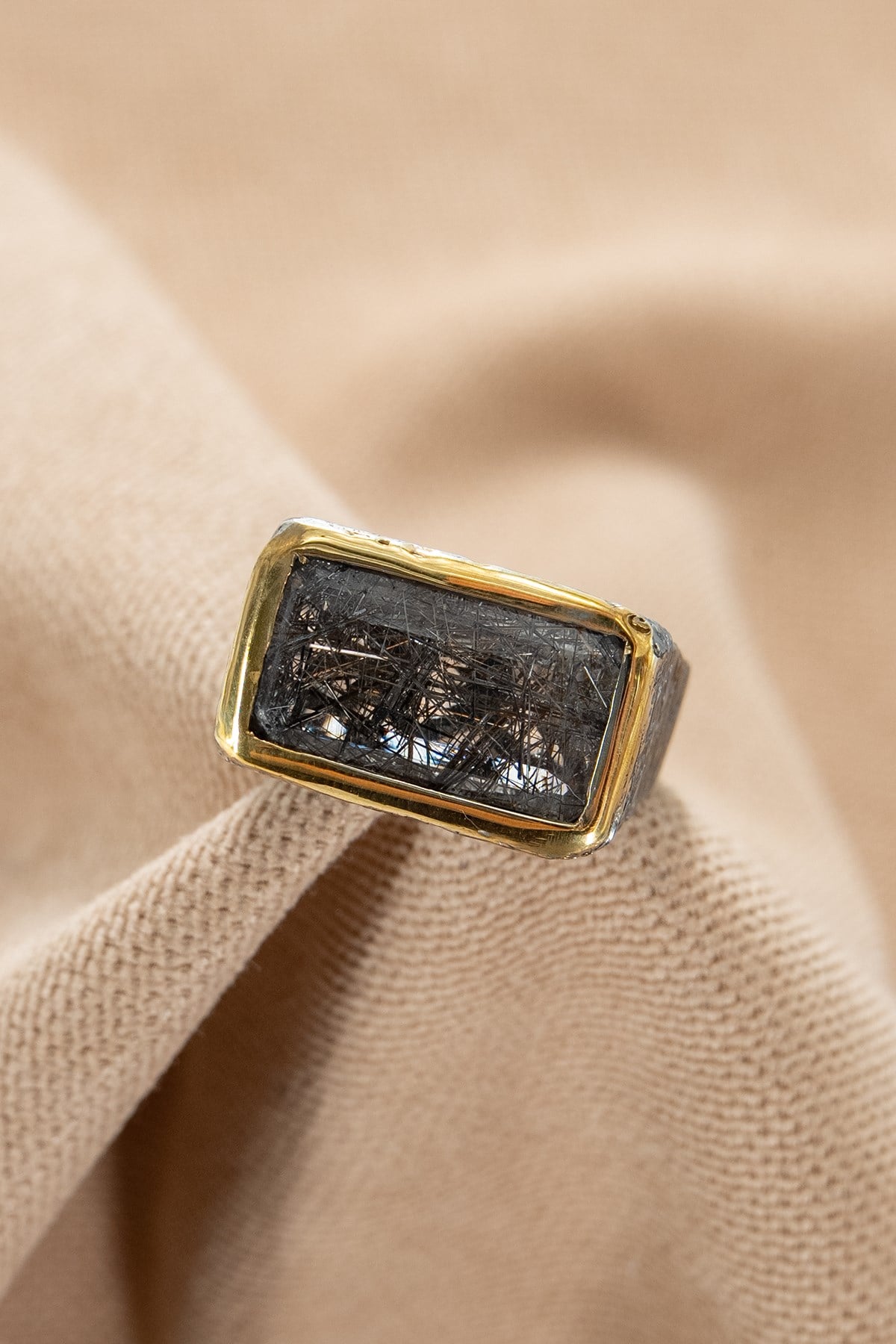 Black Rol Rutil Quartz Gümüş Yüzük