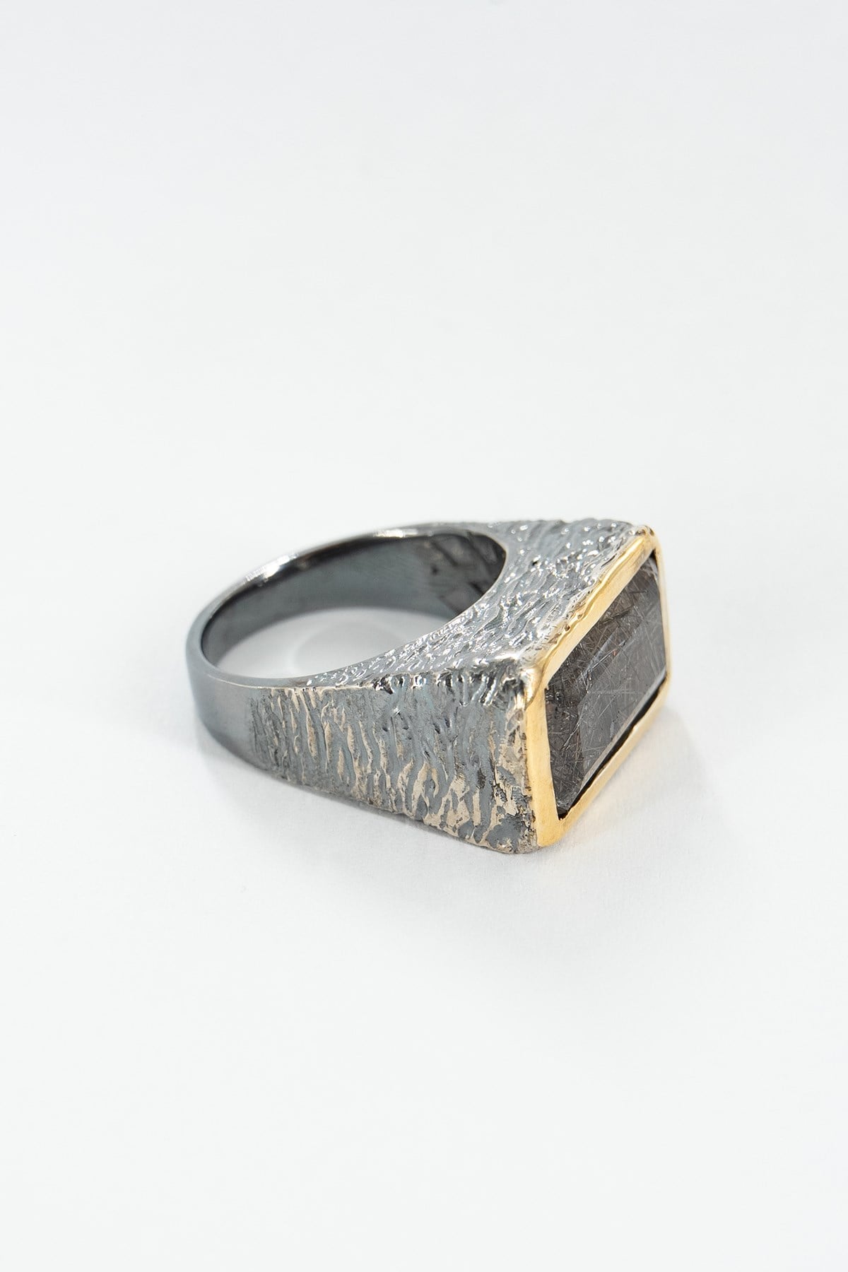 Black Rol Rutil Quartz Gümüş Yüzük