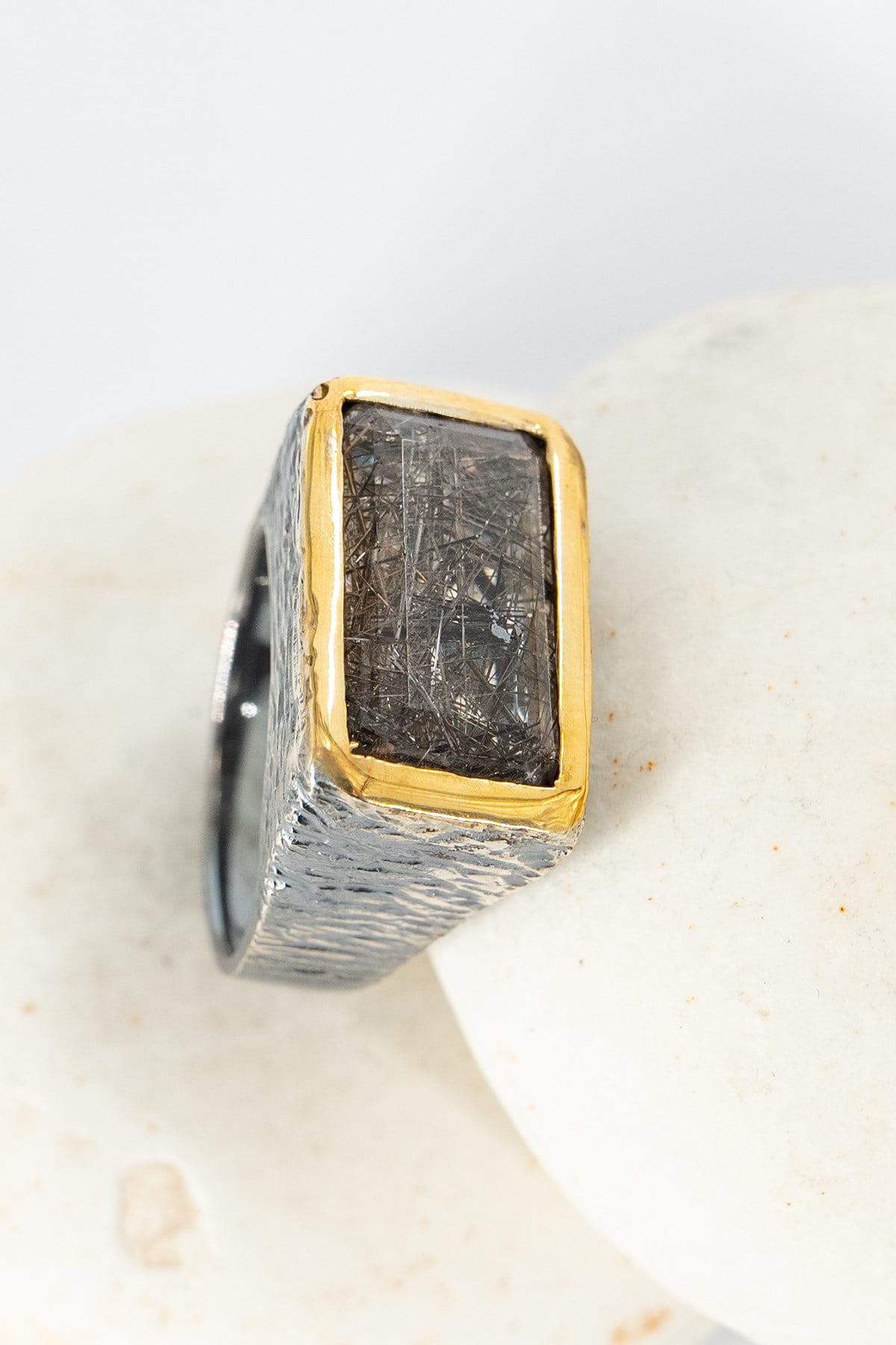 Black Rol Rutil Quartz Gümüş Yüzük