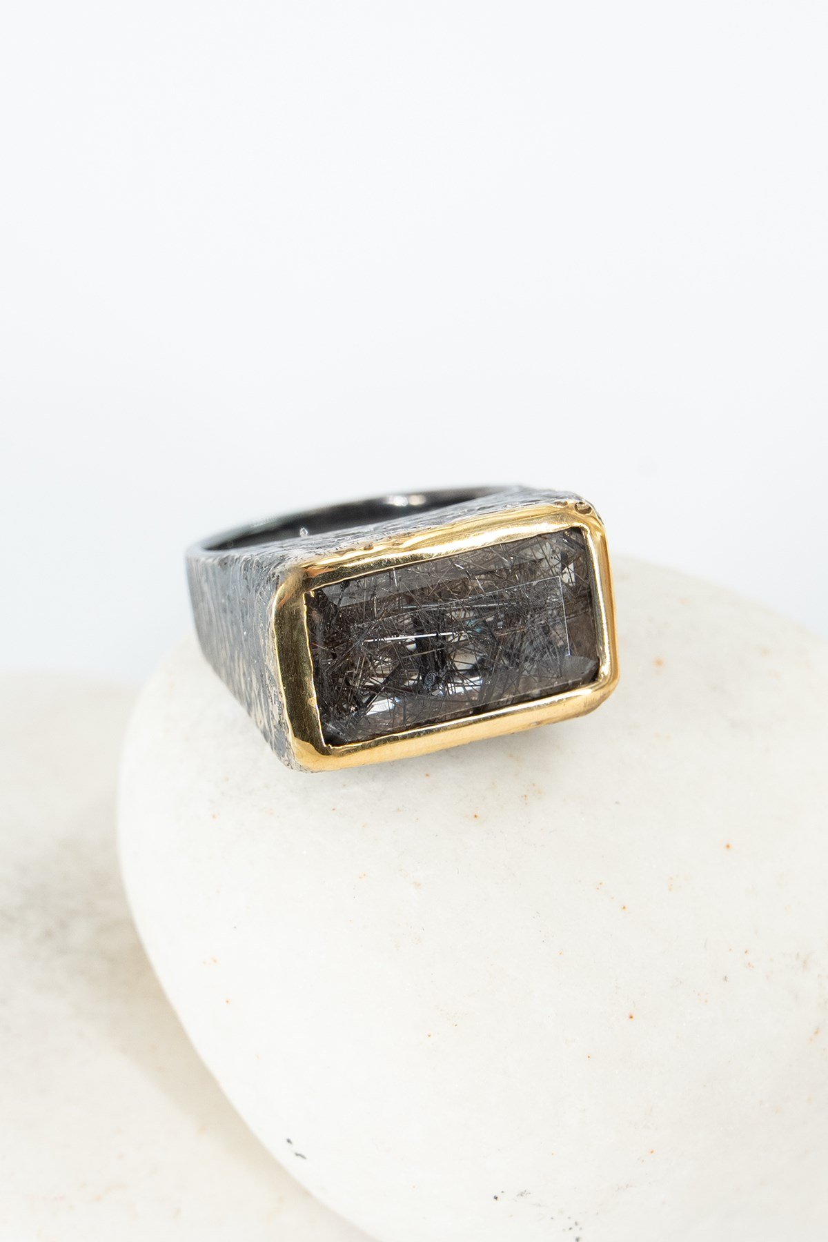 Black Rol Rutil Quartz Gümüş Yüzük