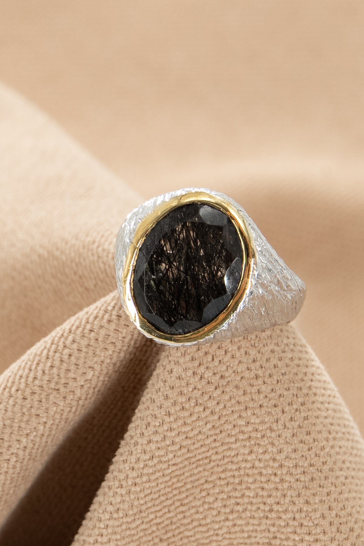 Black Rutil Quartz Gümüş Yüzük