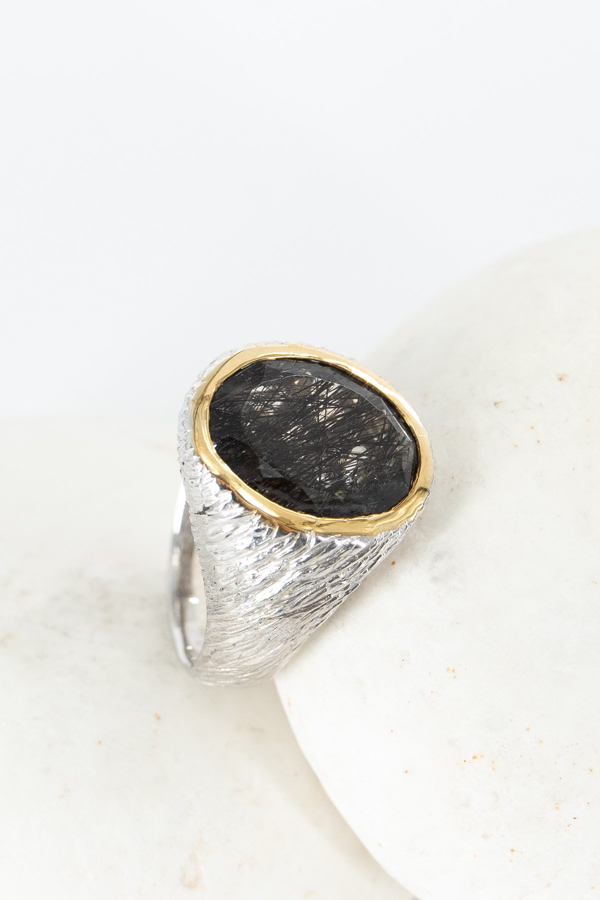 Black Rutil Quartz Gümüş Yüzük