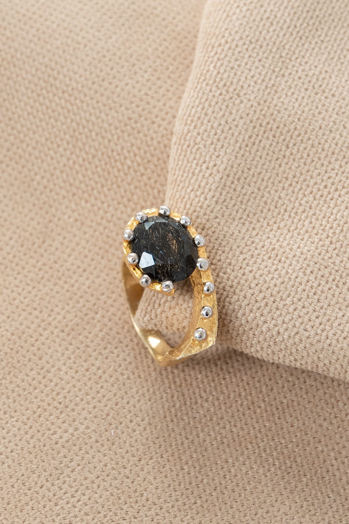 Black Rutil (Rutil Kuvars) Taşlı Gümüş Yüzük