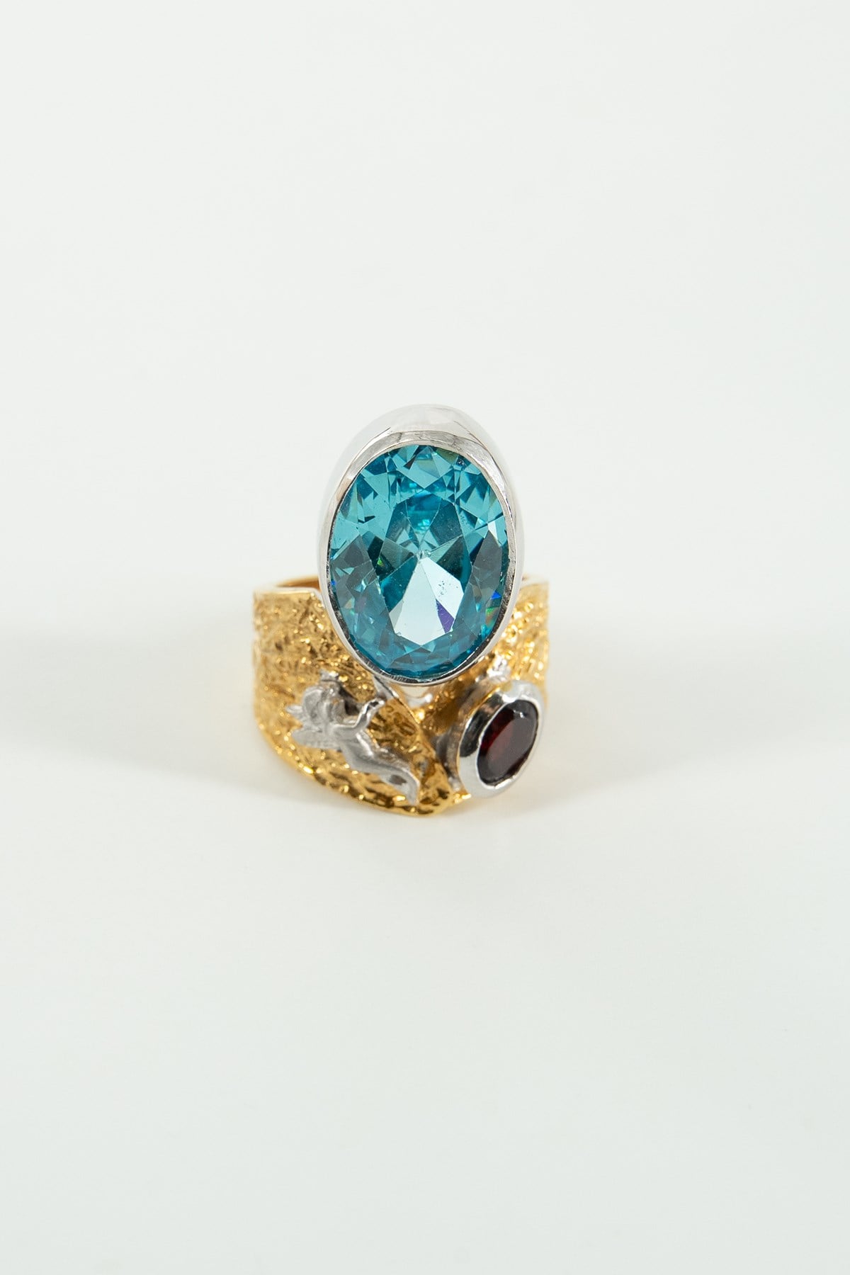 Blue Topaz & Garnet Taşlı Gümüş Yüzük