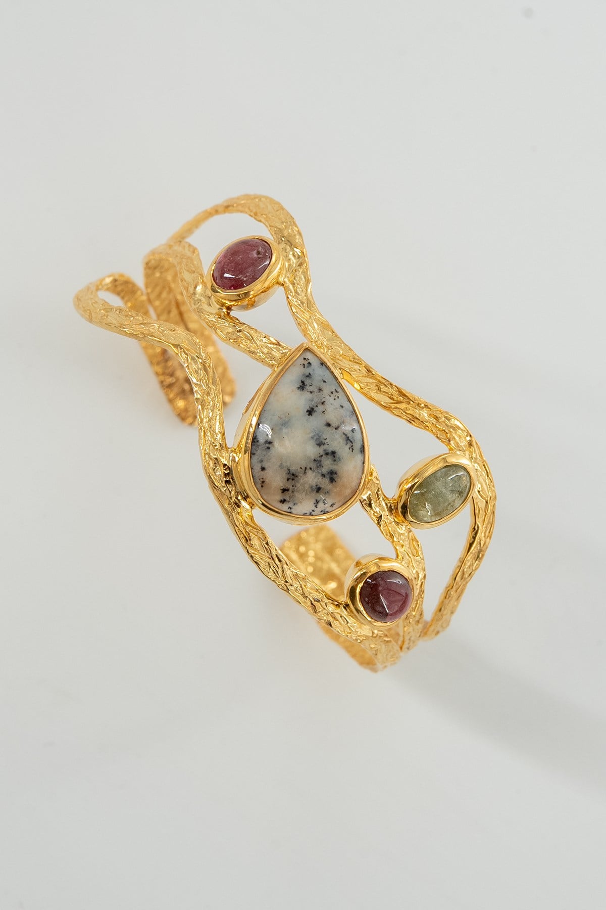 Dendritic Agate & Turmalin Gümüş Bileklik