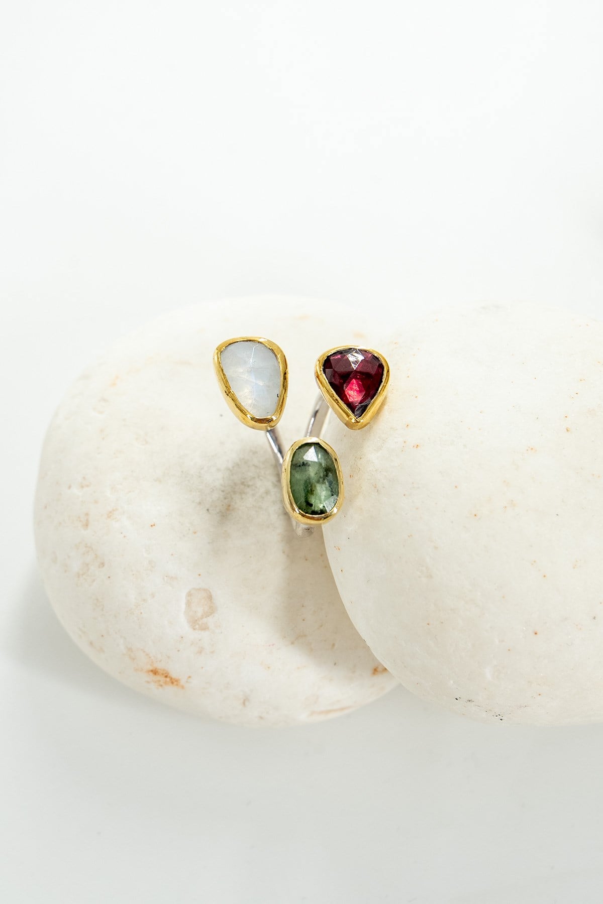 Garnet, Moonstone, Kyanit Taşlı Gümüş Yüzük