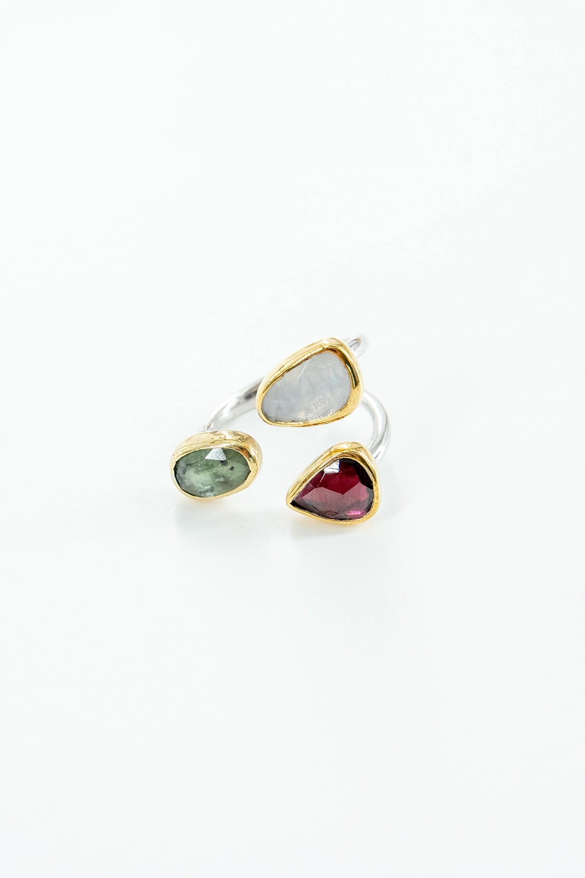 Garnet, Moonstone, Kyanit Taşlı Gümüş Yüzük
