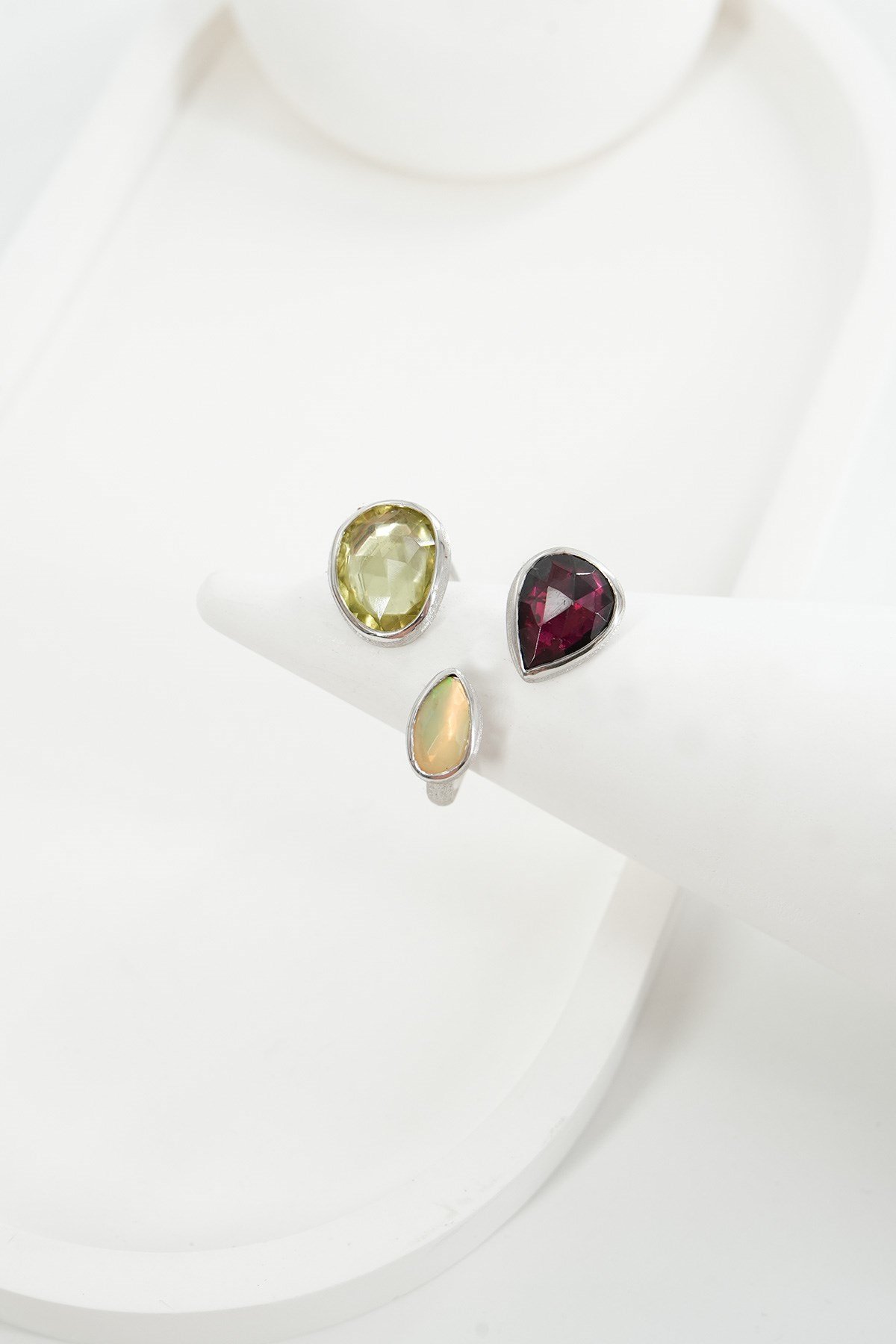 Garnet Opal Lime Quartz Taşlı Gümüş Yüzük