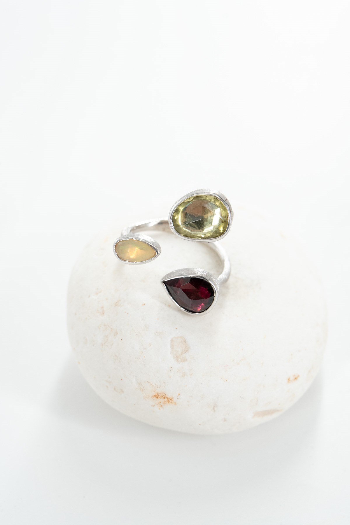 Garnet Opal Lime Quartz Taşlı Gümüş Yüzük