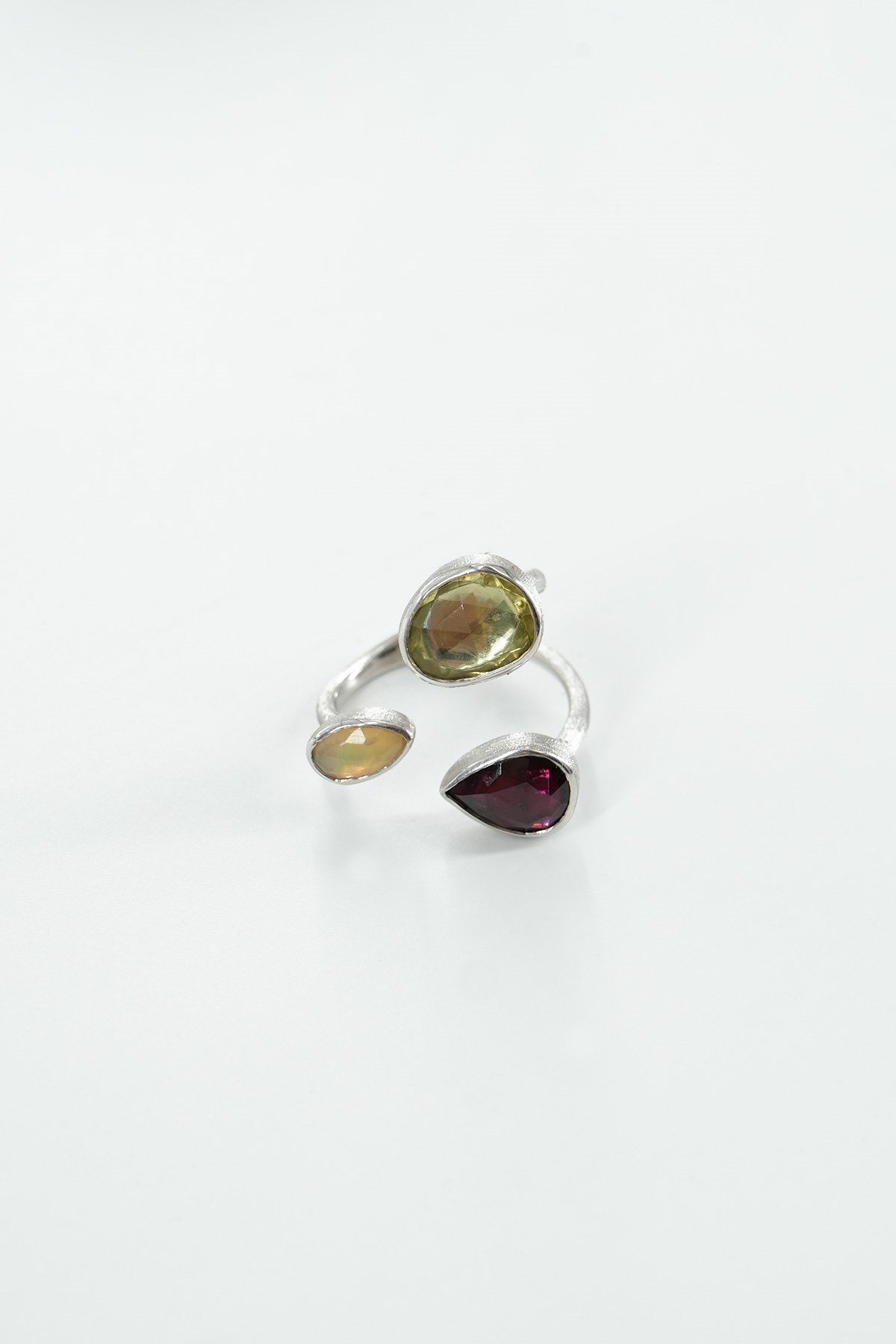 Garnet Opal Lime Quartz Taşlı Gümüş Yüzük