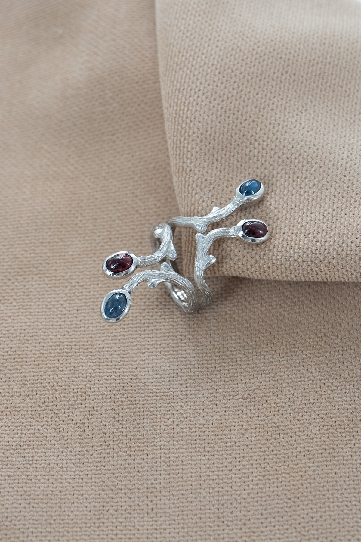 Garnet & Safir Taşlı Gümüş Yüzük