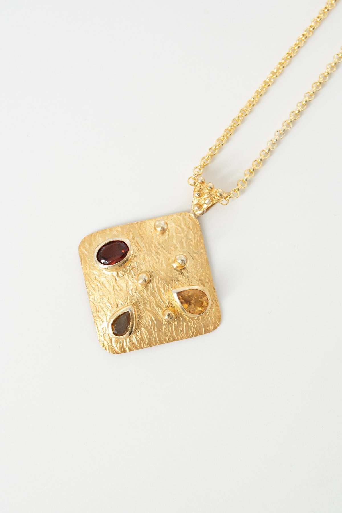 Garnet, Strin ve Diazpor Taşlı Gümüş Kolye