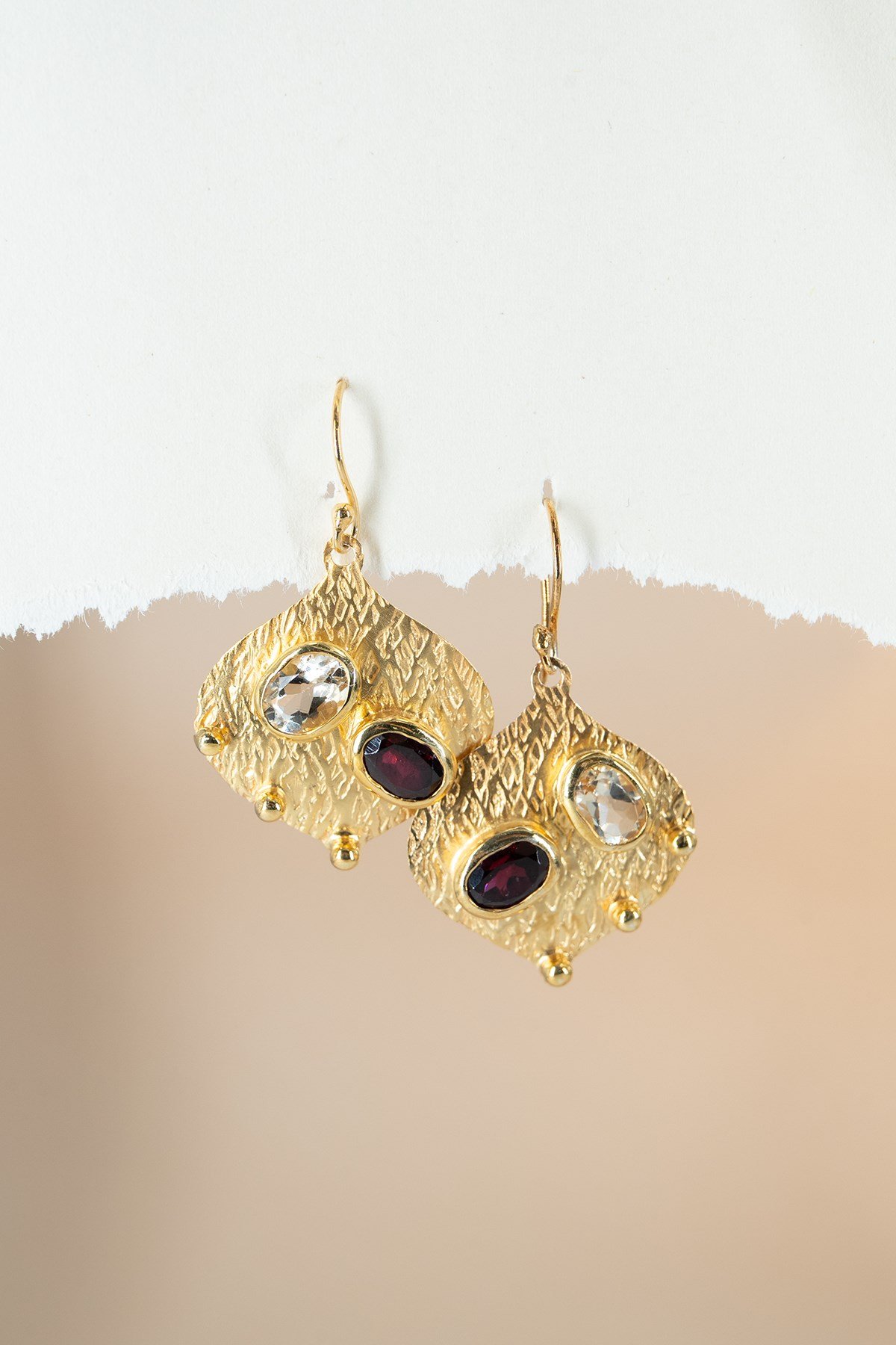 Garnet ve Zirkon Taşlı Gümüş Küpe