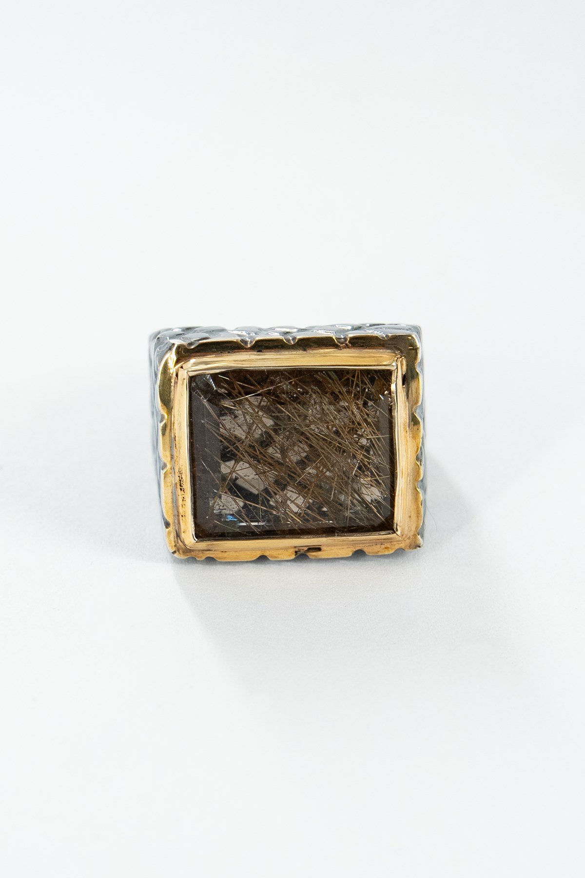 Gold Black Rutil Quartz Gümüş Yüzük
