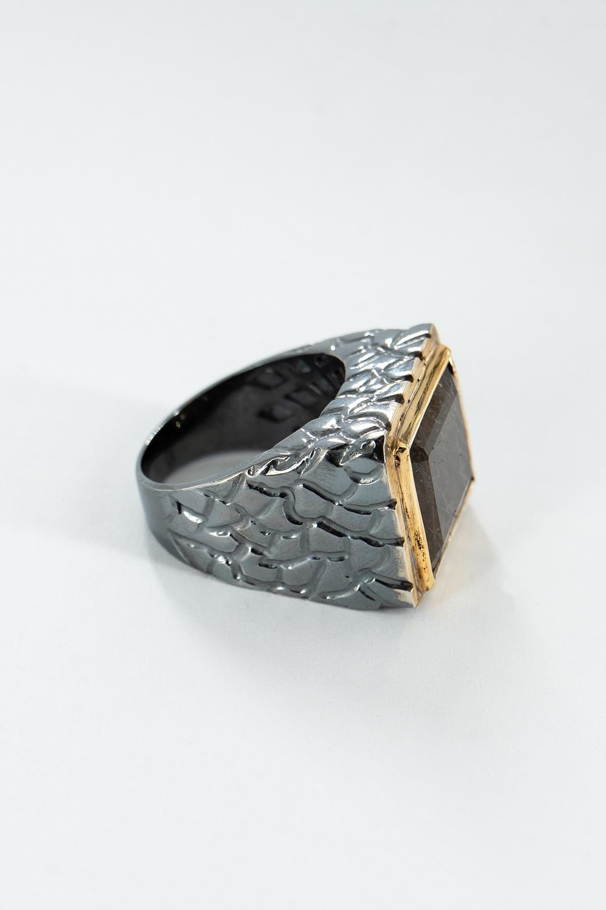 Gold Black Rutil Quartz Gümüş Yüzük