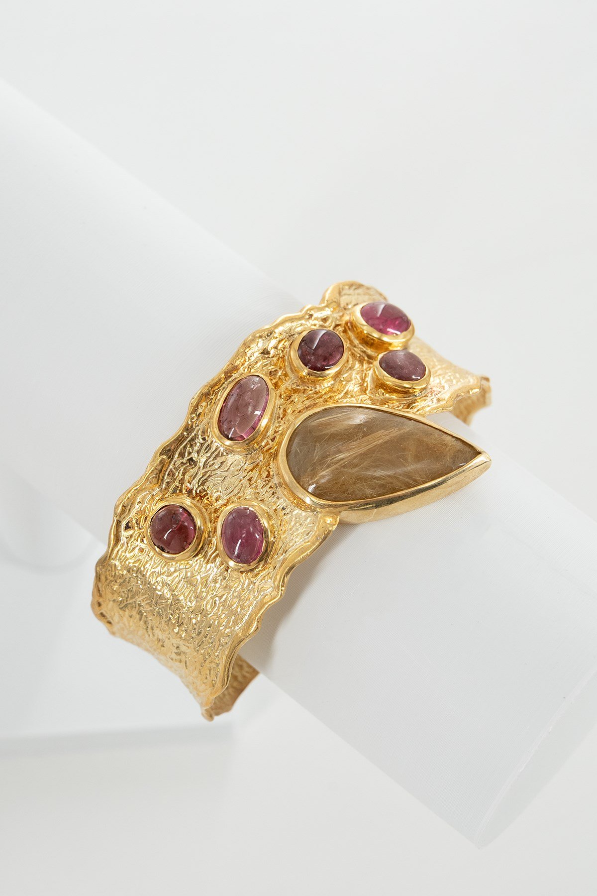 Gold Rutil Kuvars & Turmalin Taşlı Gümüş Bileklik