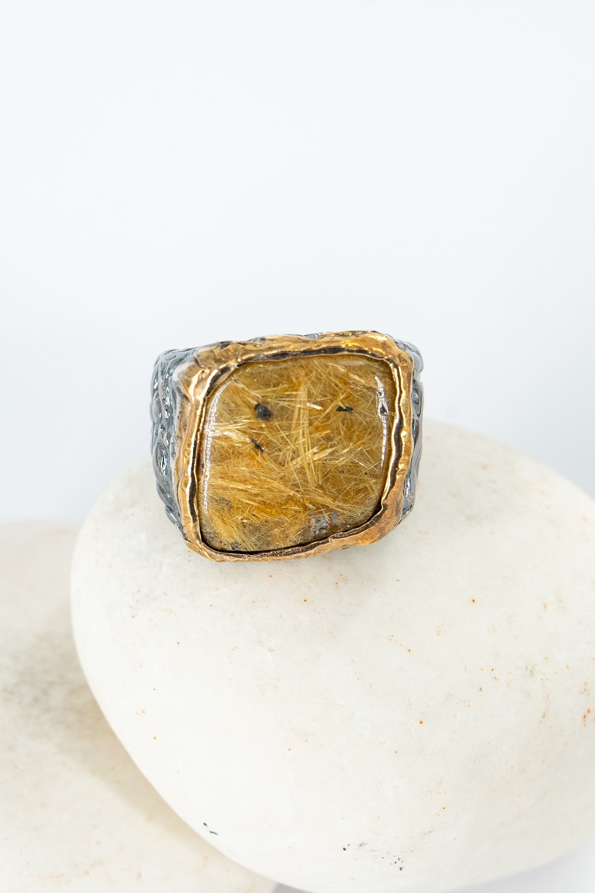 Gold Rutil Quartz Gümüş Yüzük
