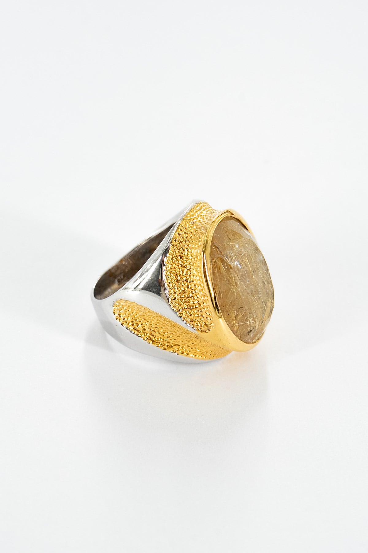 Gold Rutil Quartz Gümüş Yüzük