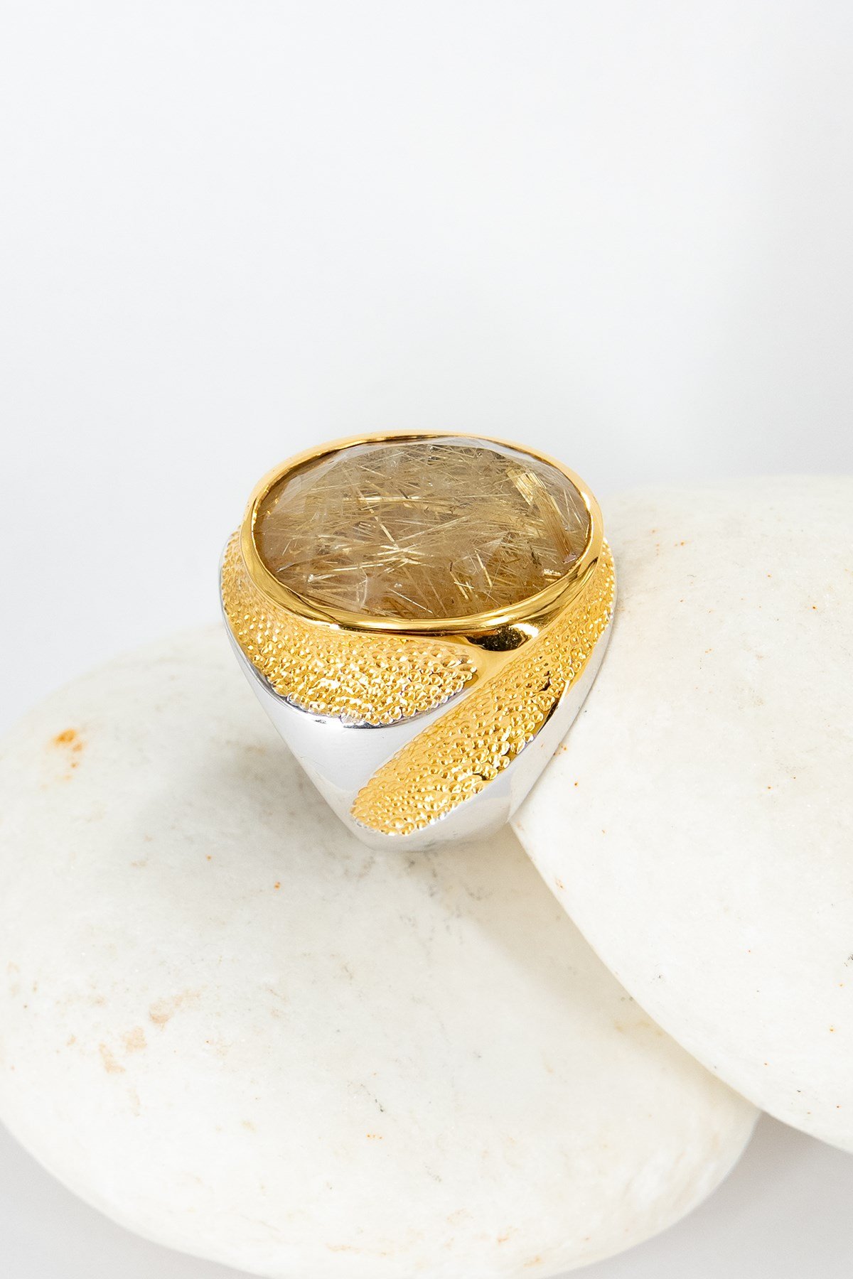 Gold Rutil Quartz Gümüş Yüzük