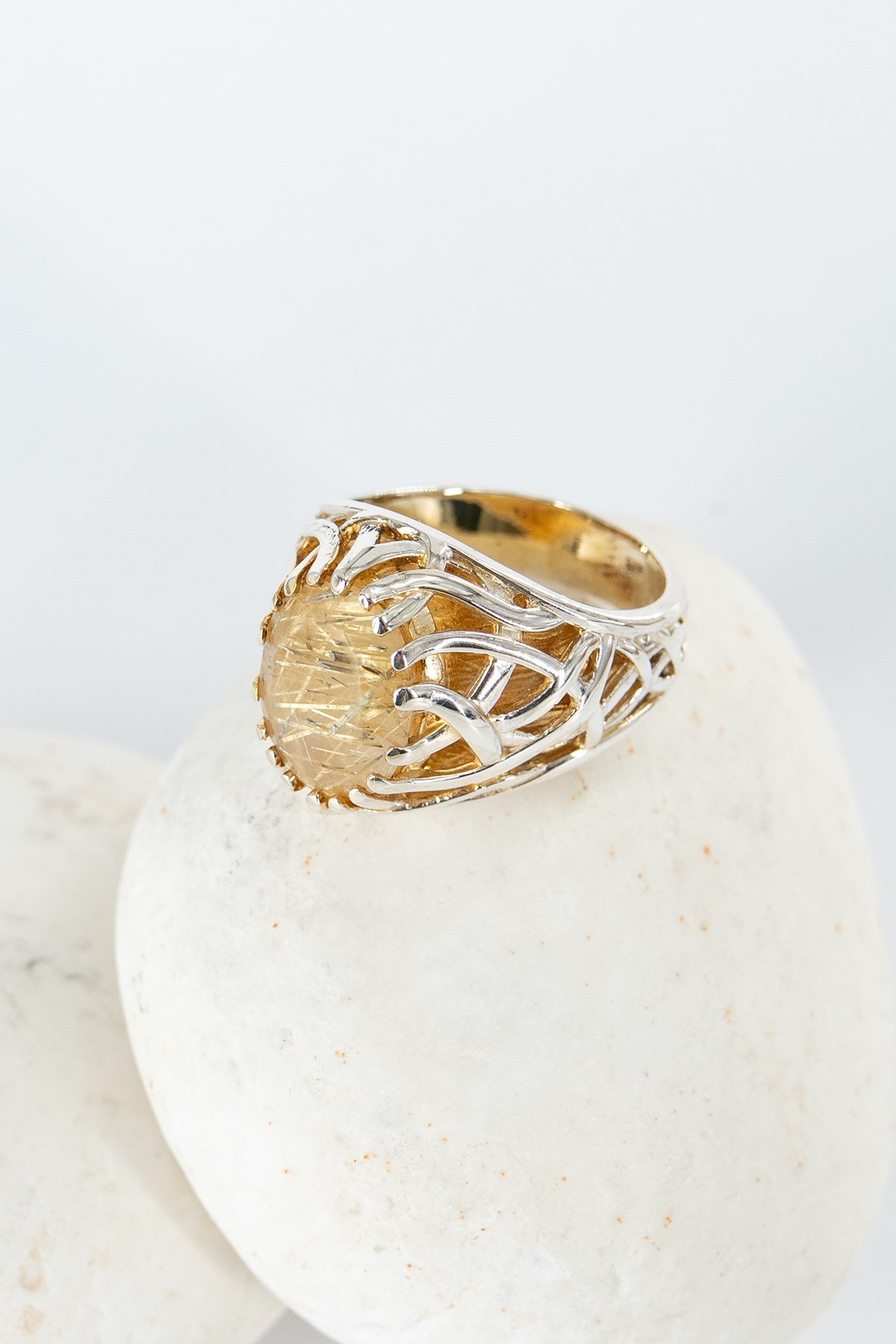 Gold Rutil Quartz Gümüş Yüzük