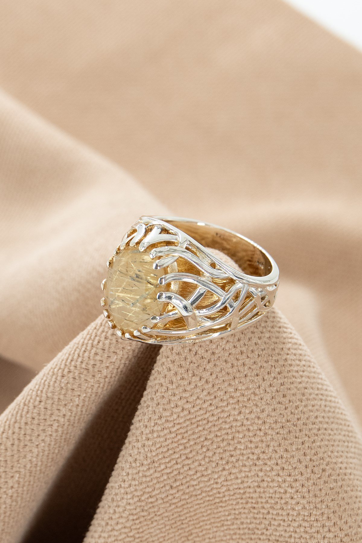 Gold Rutil Quartz Gümüş Yüzük