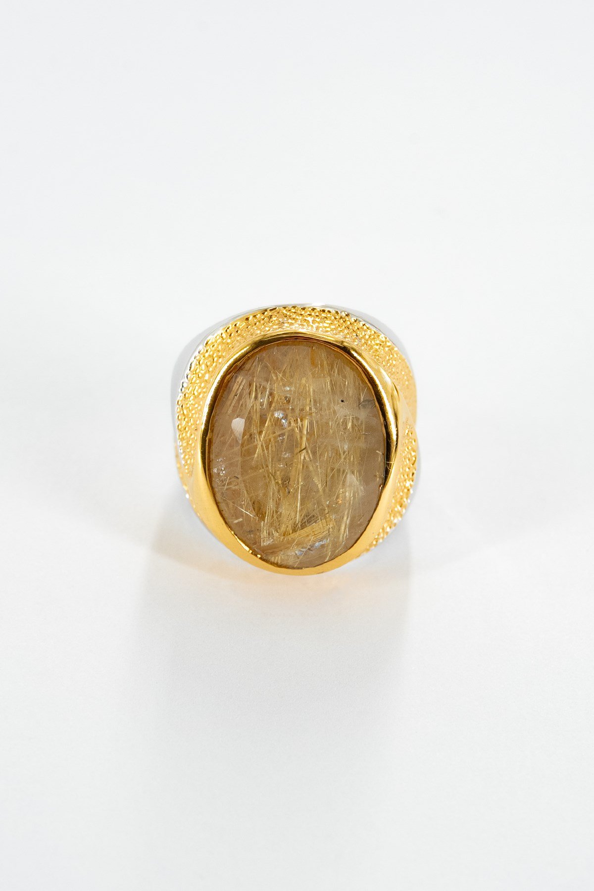Gold Rutil Quartz Gümüş Yüzük