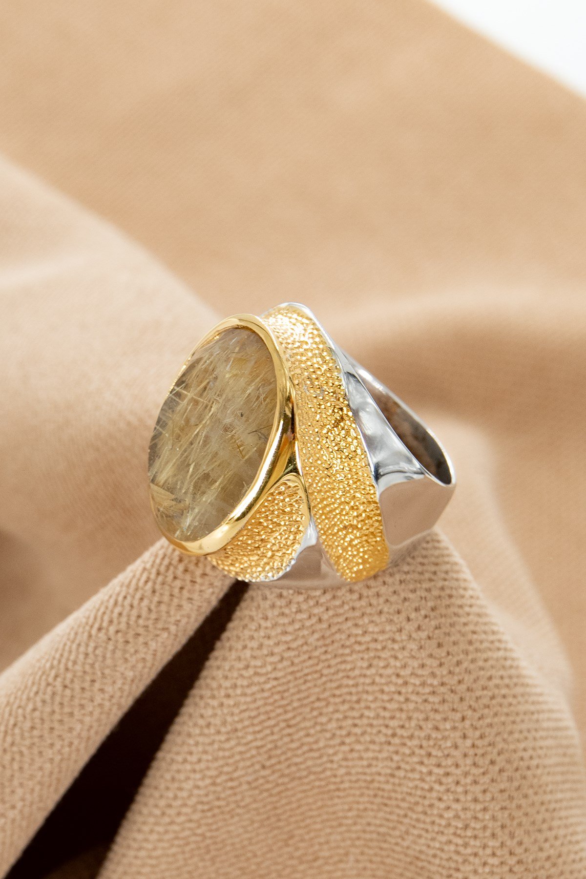 Gold Rutil Quartz Gümüş Yüzük