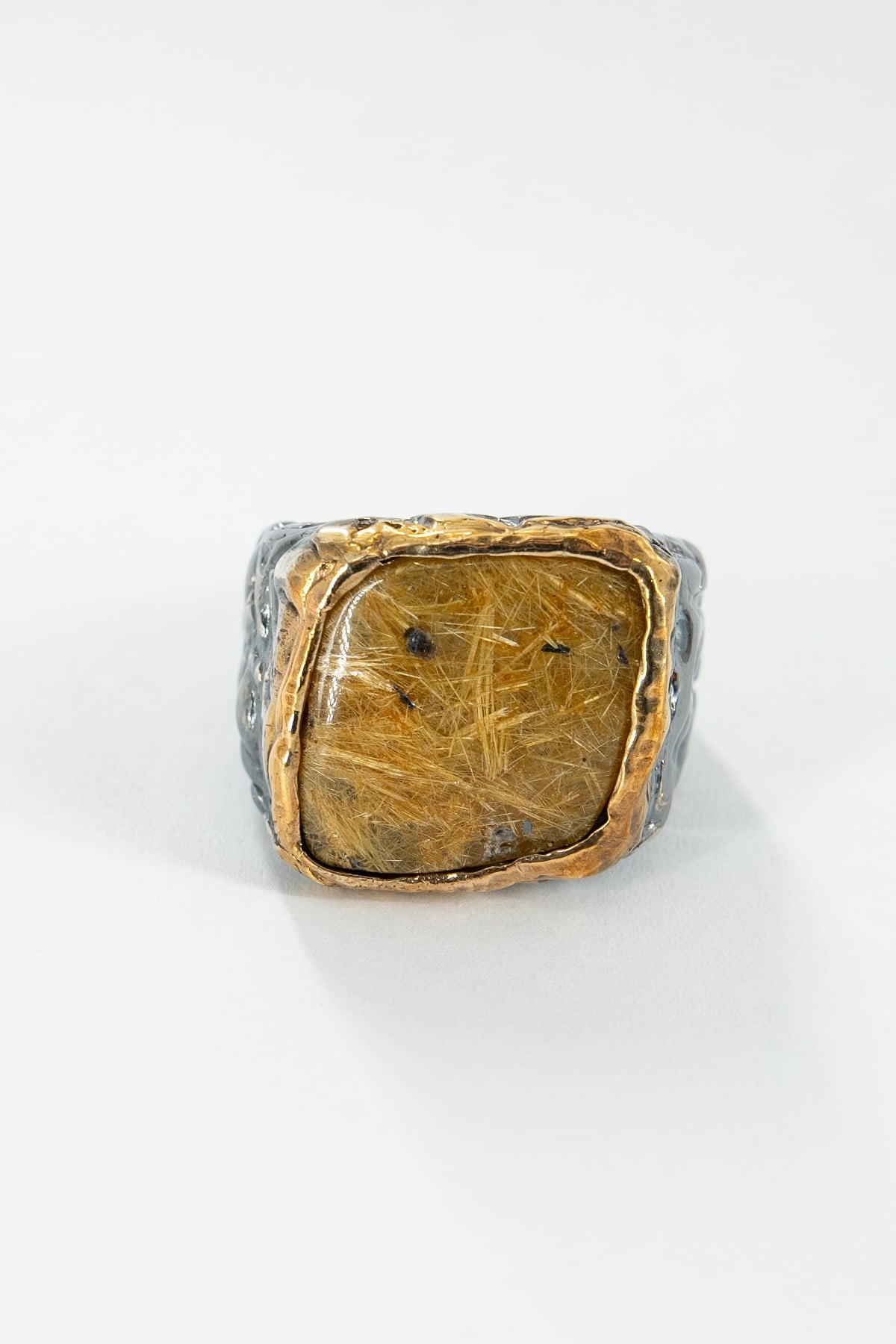 Gold Rutil Quartz Gümüş Yüzük