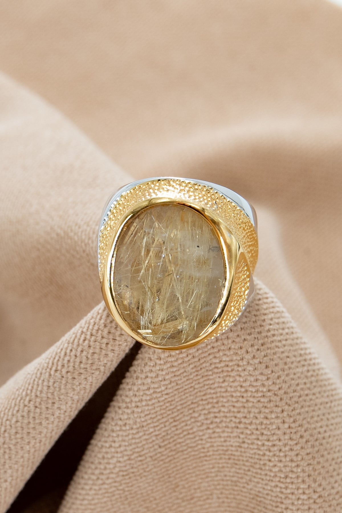 Gold Rutil Quartz Gümüş Yüzük