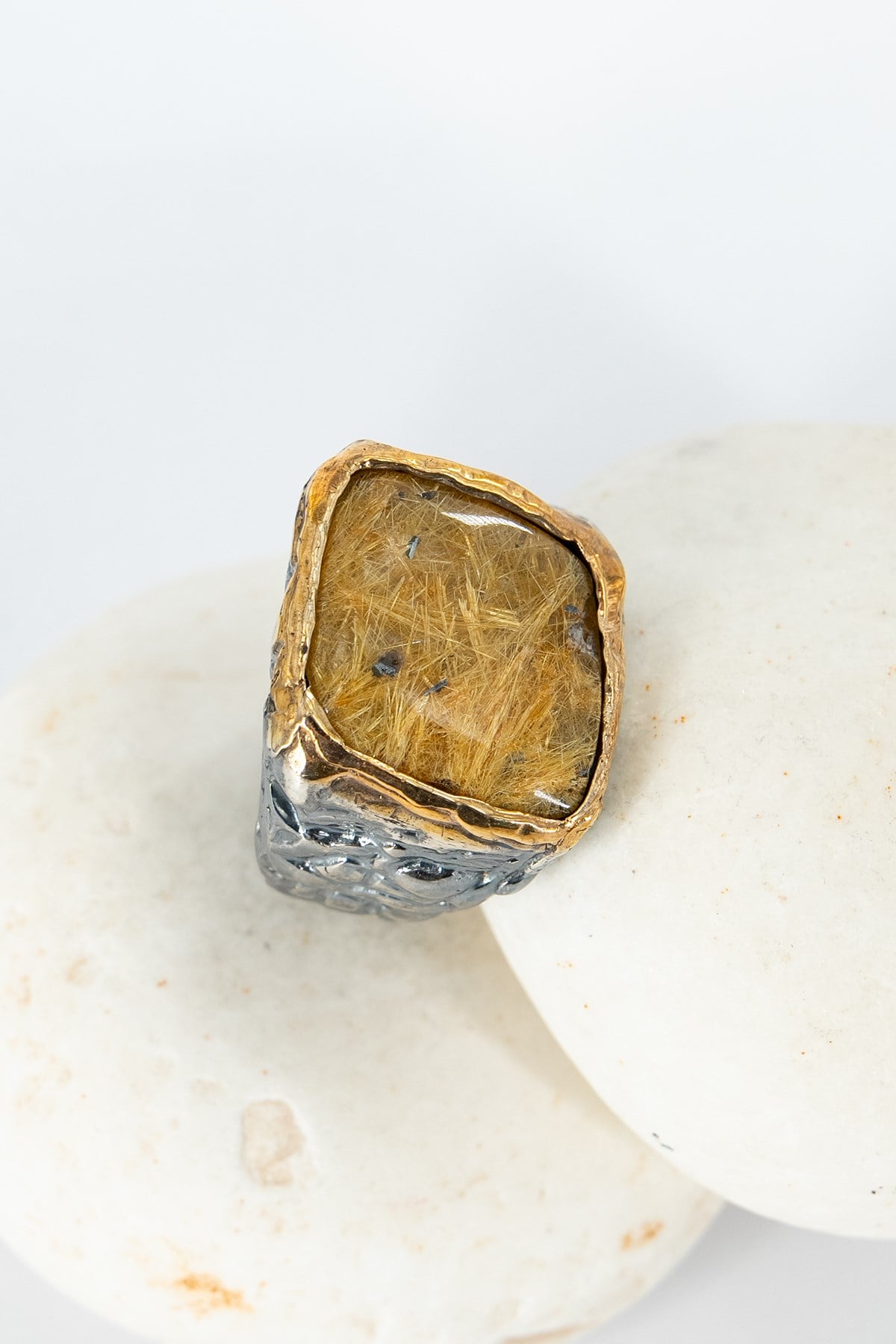 Gold Rutil Quartz Gümüş Yüzük