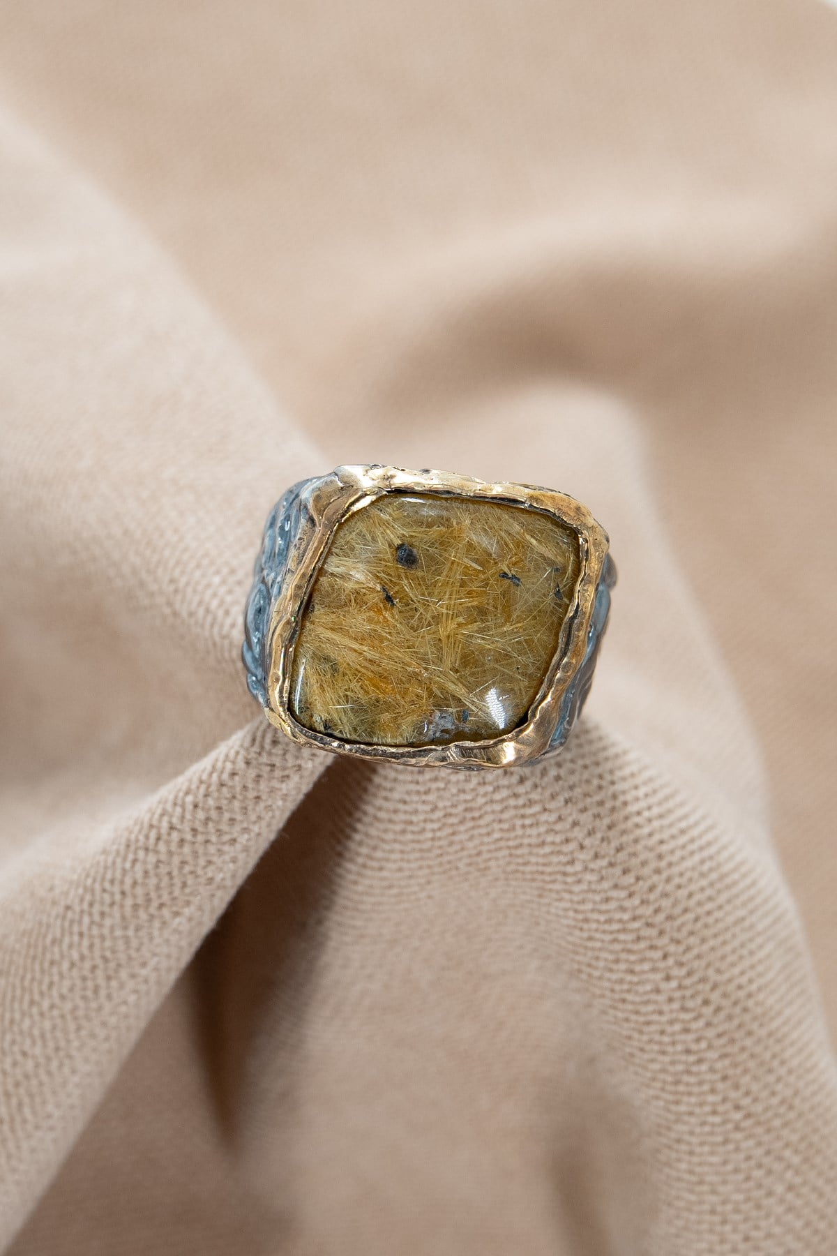 Gold Rutil Quartz Gümüş Yüzük
