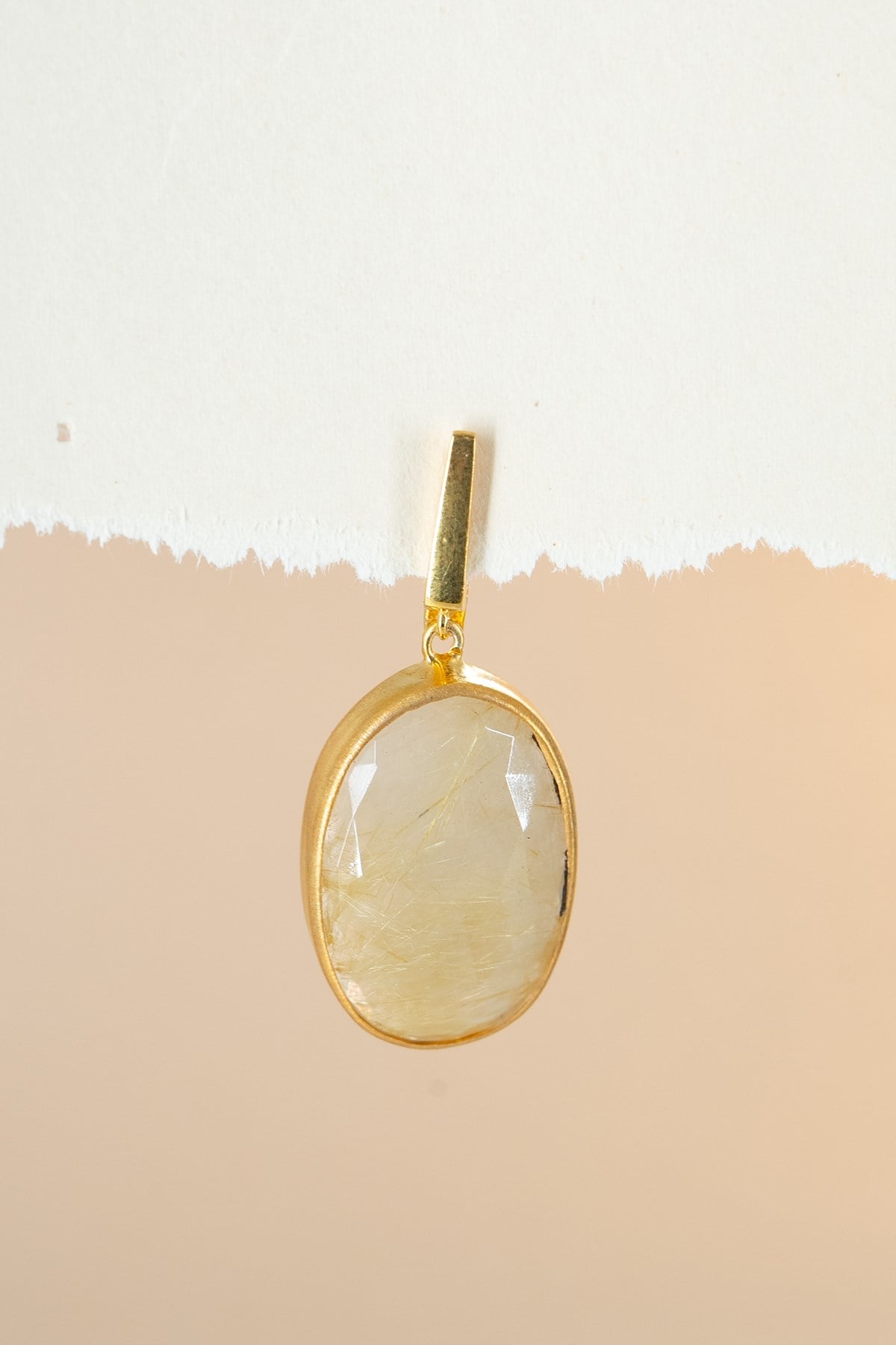 Gold Rutil Quartz Taşlı Gümüş Küpe
