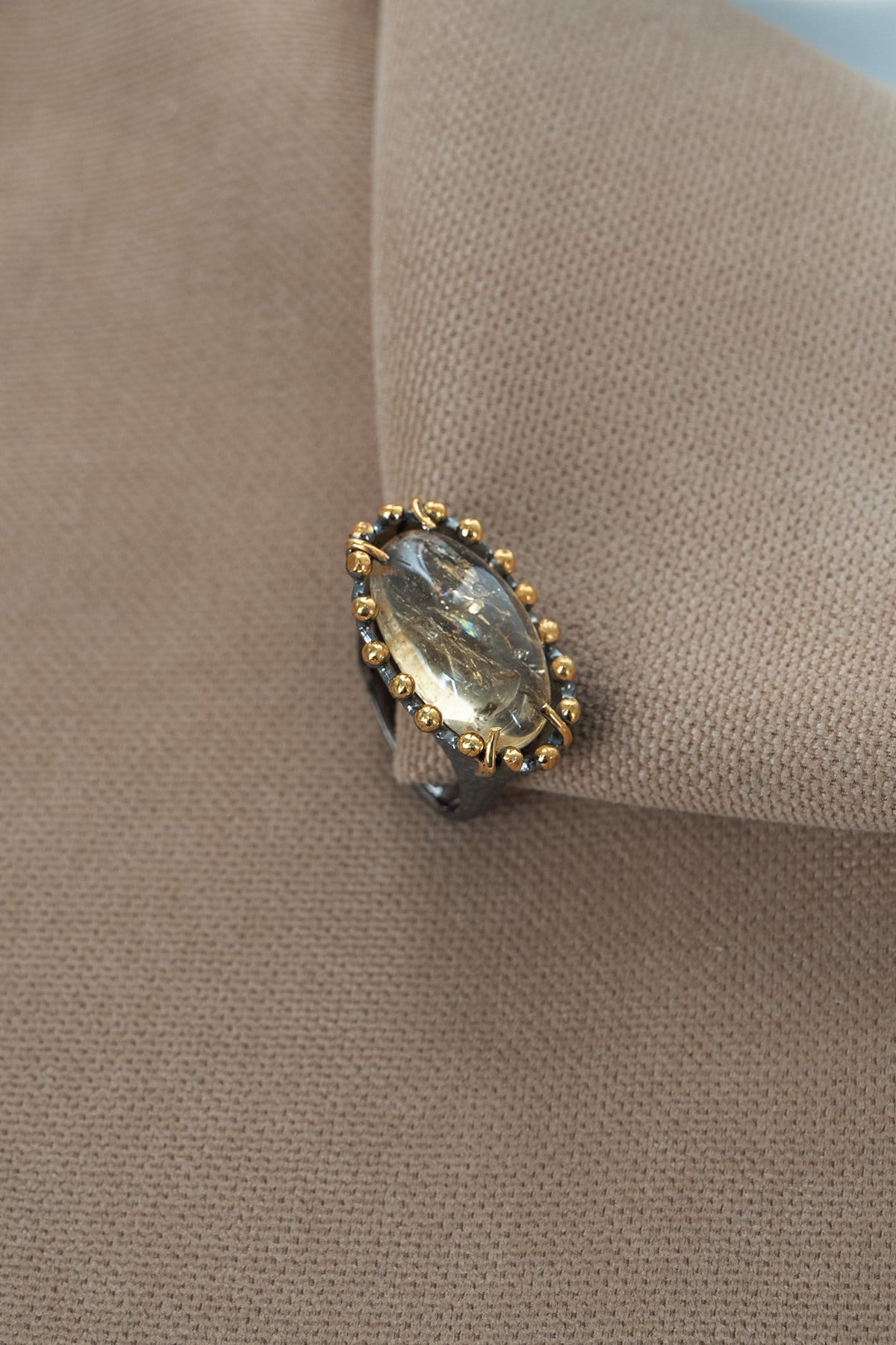 Gold Rutil Quartz Taşlı Gümüş Yüzük