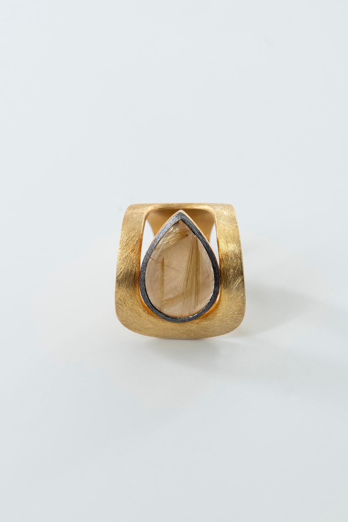 Gold Rutil Quartz Taşlı Gümüş Yüzük