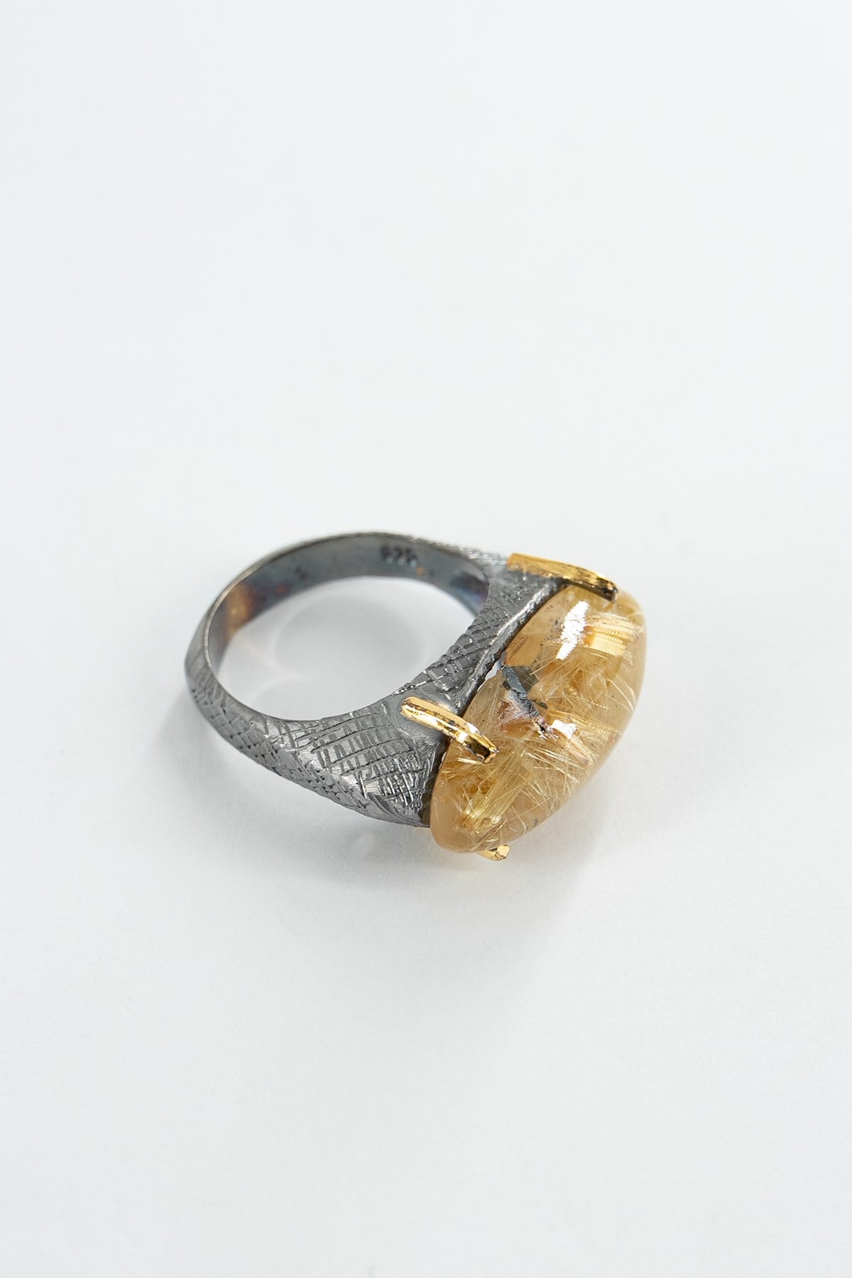 Gold Rutil Quartz Taşlı Gümüş Yüzük